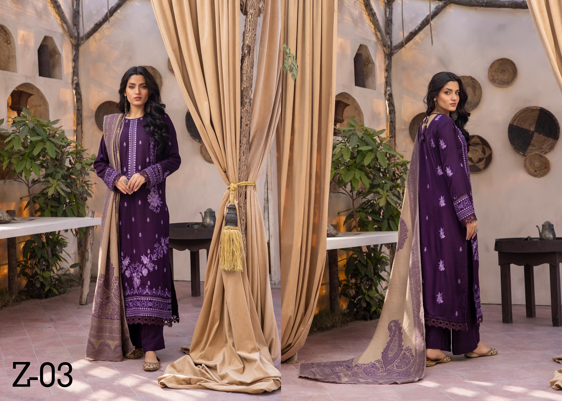 Zeenat by khoobsurat Embroidered Peach Leather Collection with Sawati Shawl (Z-03)