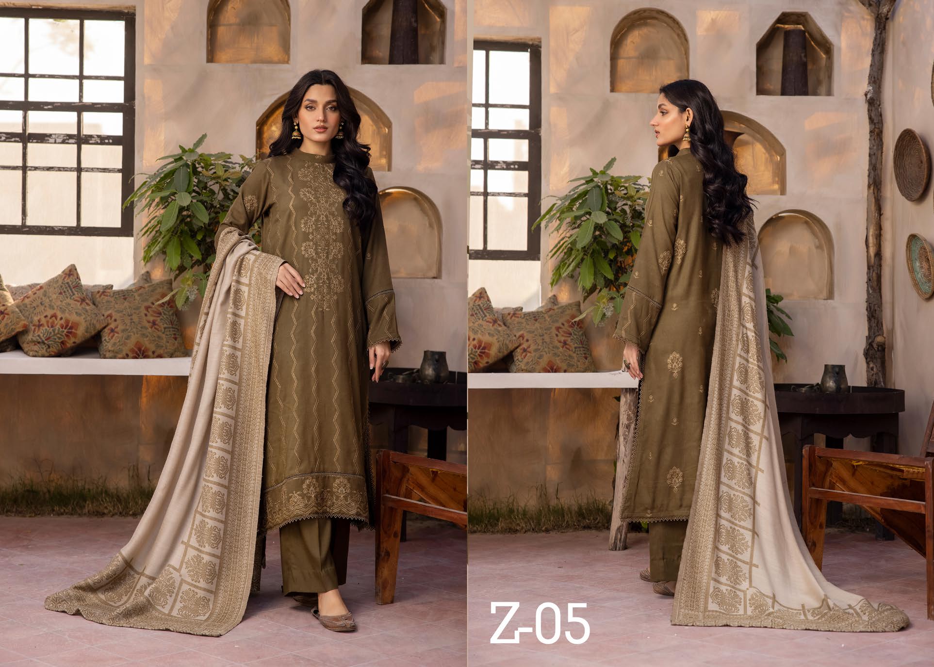 Zeenat by khoobsurat Embroidered Peach Leather Collection with Sawati Shawl (Z-05)