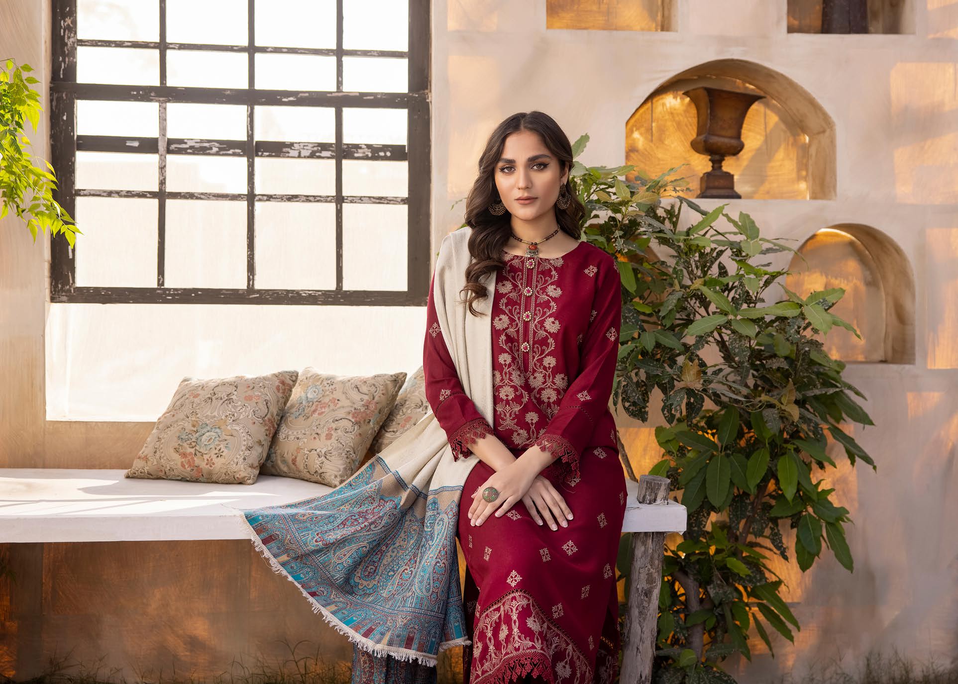 Zeenat by khoobsurat Embroidered Peach Leather Collection with Sawati Shawl (Z-06)