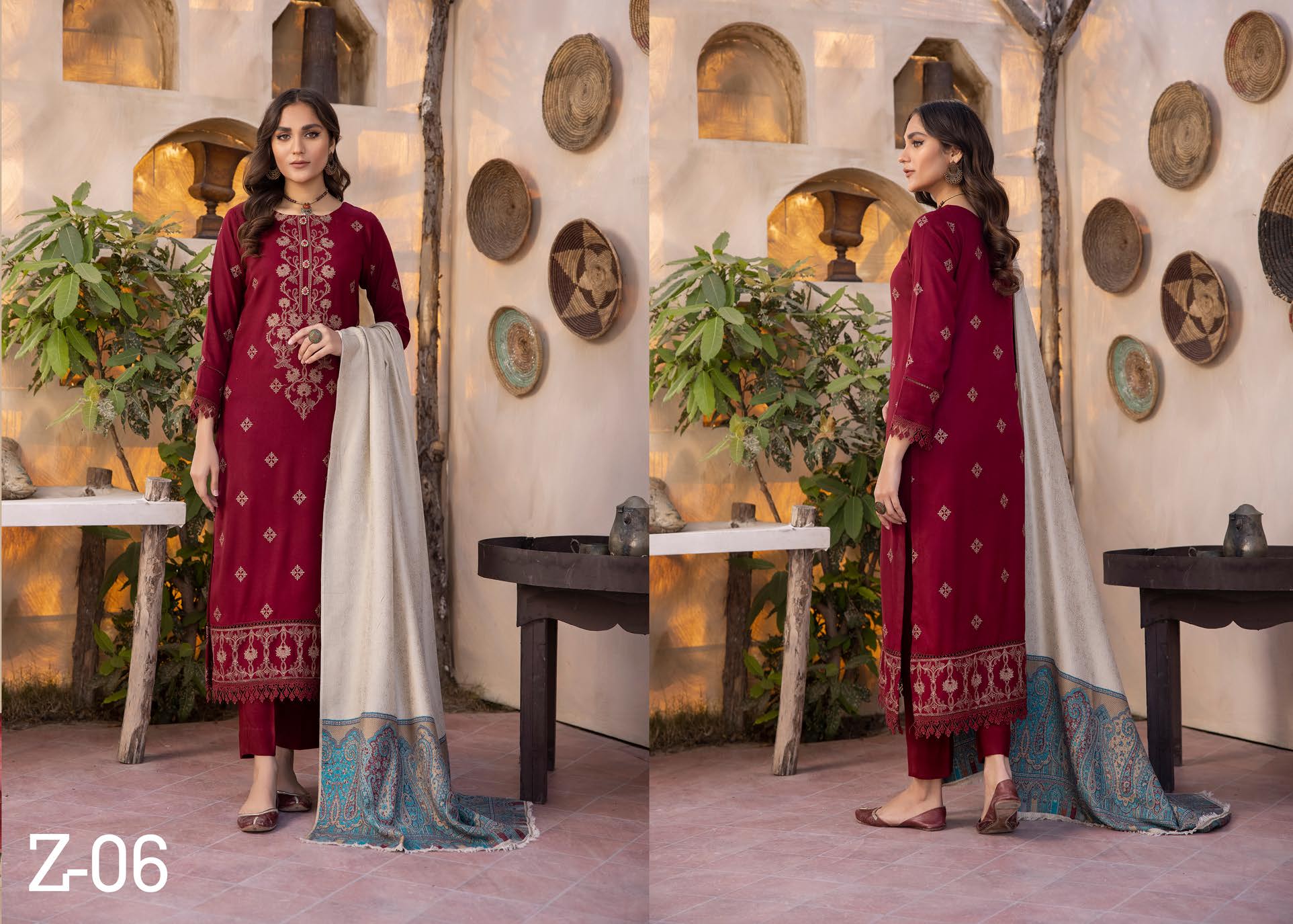 Zeenat by khoobsurat Embroidered Peach Leather Collection with Sawati Shawl (Z-06)