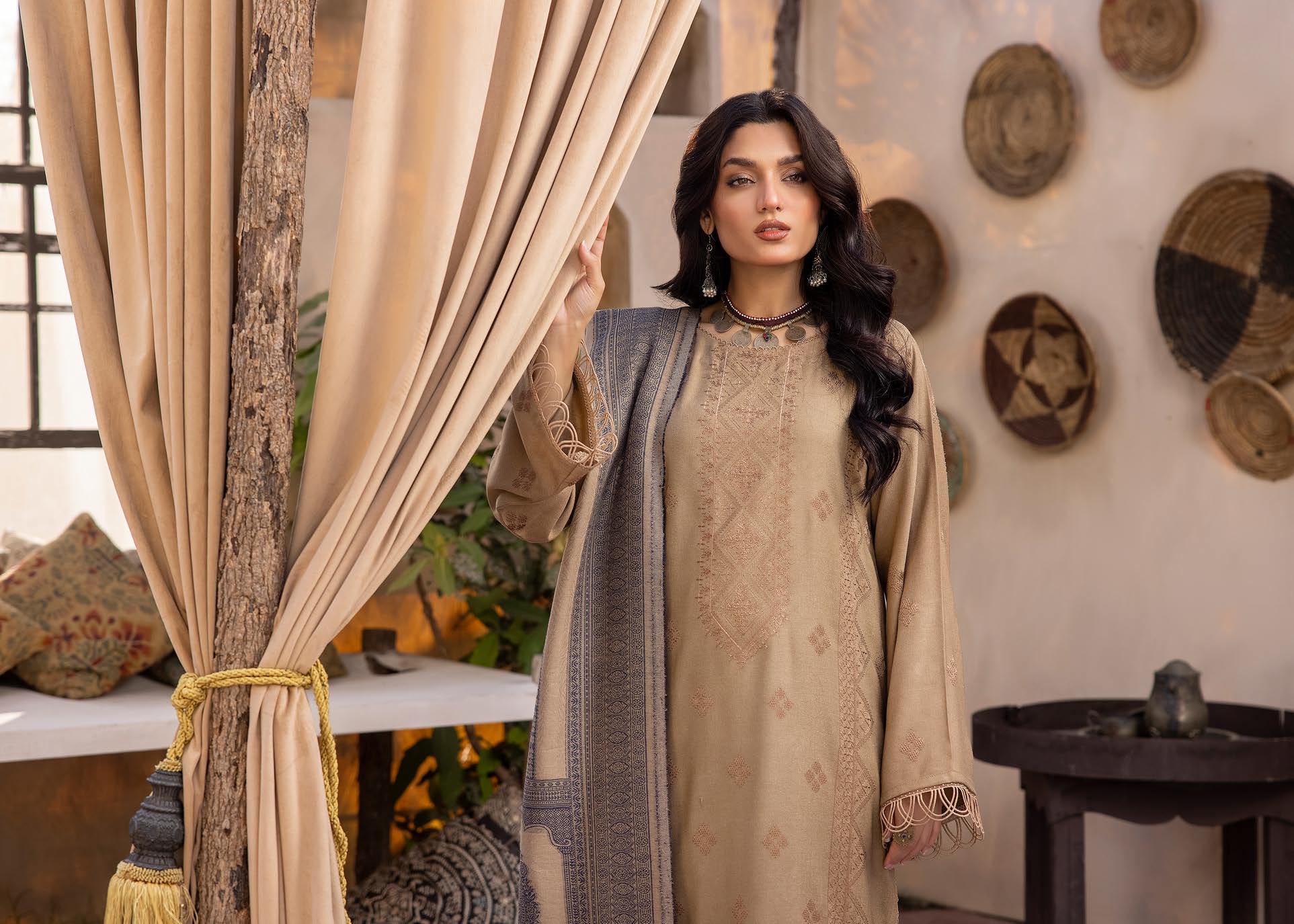 Zeenat by khoobsurat Embroidered Peach Leather Collection with Sawati Shawl (Z-07)