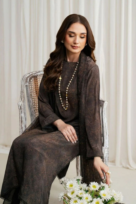 Dark Chocolate Brown Textured Lawn 3-Piece Suit | Subtle & Sophisticated | Khoobsurat Summer 2025