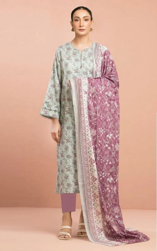 Blush Bloom - 3 Piece Printed Lawn Suit | Mint & Mauve Khoobsurat
