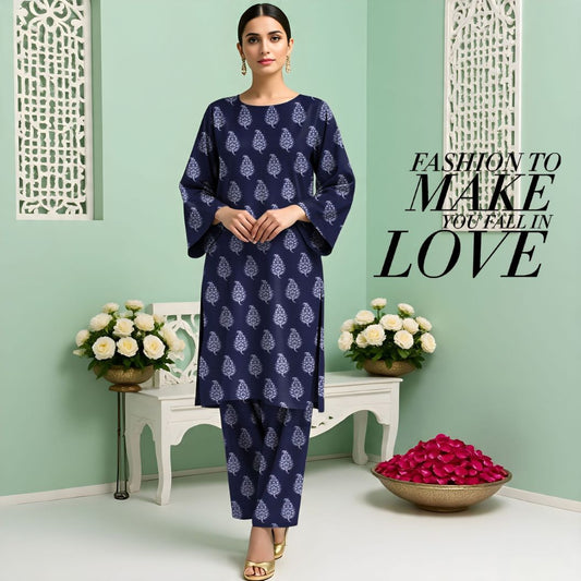 Rangmehr by Virsaah Kotrai – 2PC Allover Navy Blue