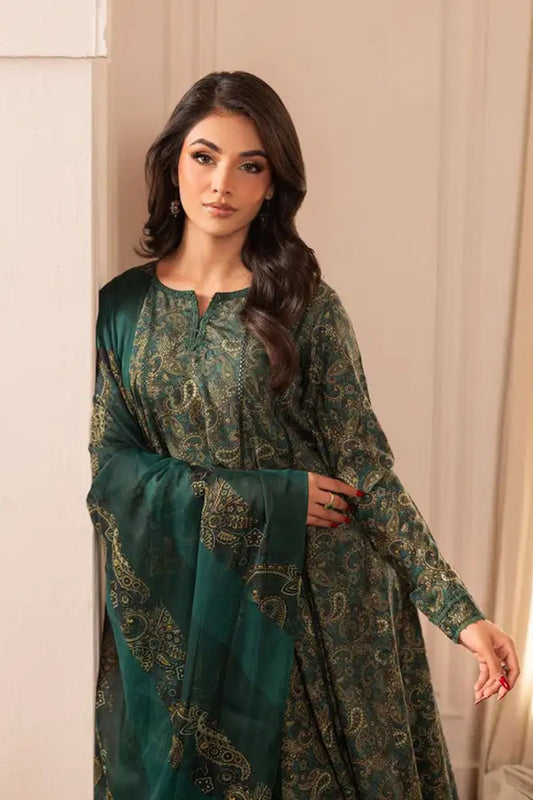 Emerald Green Paisley Printed Lawn 3-Piece Suit | Luxe Heritage Collection | Khoobsurat 2025