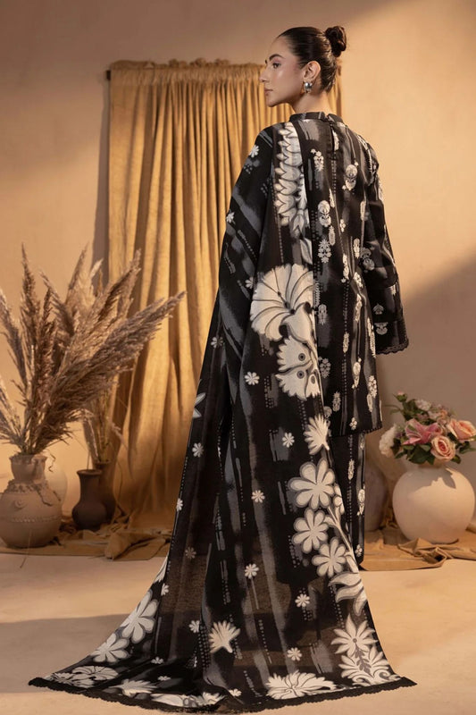 Midnight Bloom Black & White Lawn 3-Piece Suit | Elegant Contrast Collection | Khoobsurat 2025