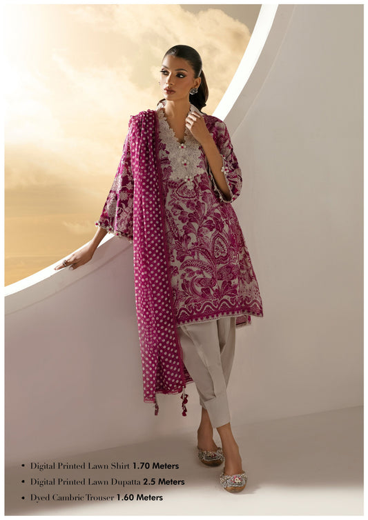 Sana Safinaz Printed Linen 3Pc – Magenta & Ivory Elegance
