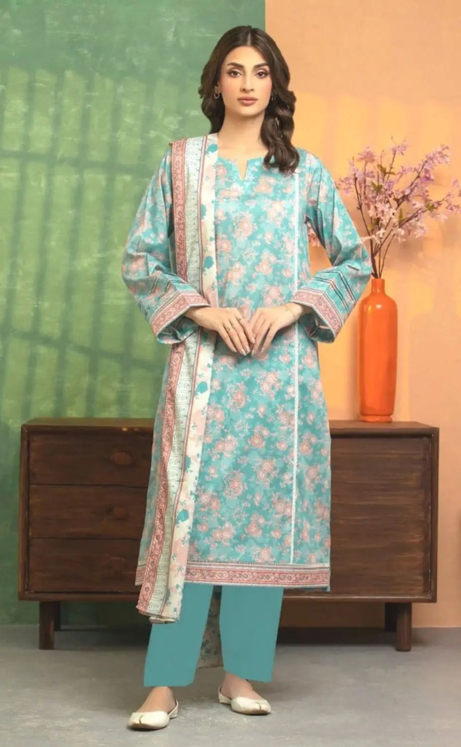 Turquoise Blossom - 3 Piece Printed Lawn Suit | Soft Summer Elegance Khoobsurat