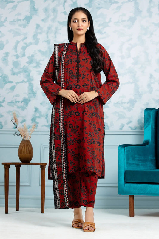 Rust Red & Black Floral Printed Lawn 3-Piece Suit | Timeless Charm Collection | Khoobsurat 2025
