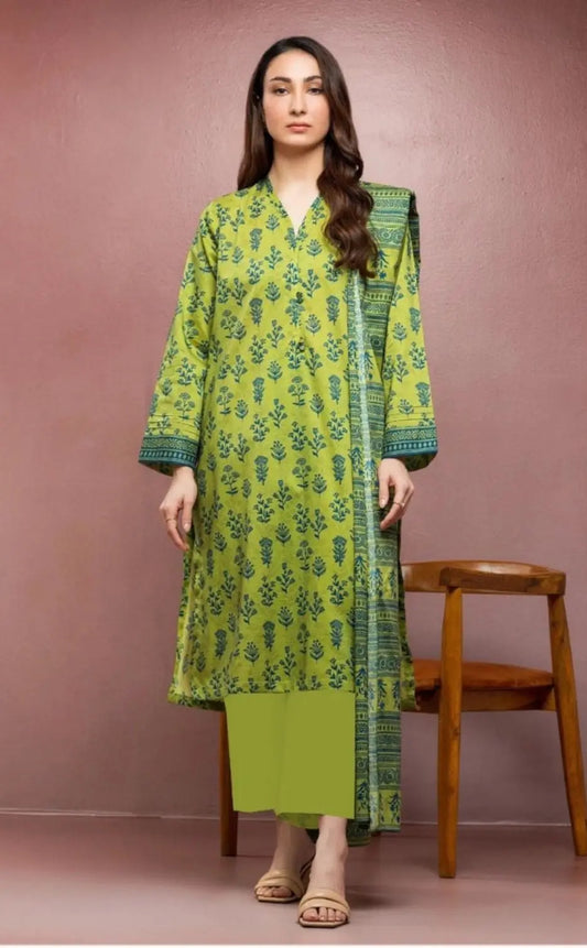 Botanic Green Charm - 3 Piece Printed Lawn Suit | Refreshing Summer Vibes Khoobsurat