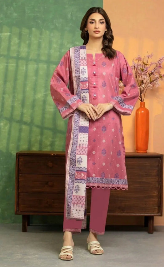 Blush Pink Elegance - 3 Piece Printed Lawn Suit | Graceful Summer Attire Khoobsurat
