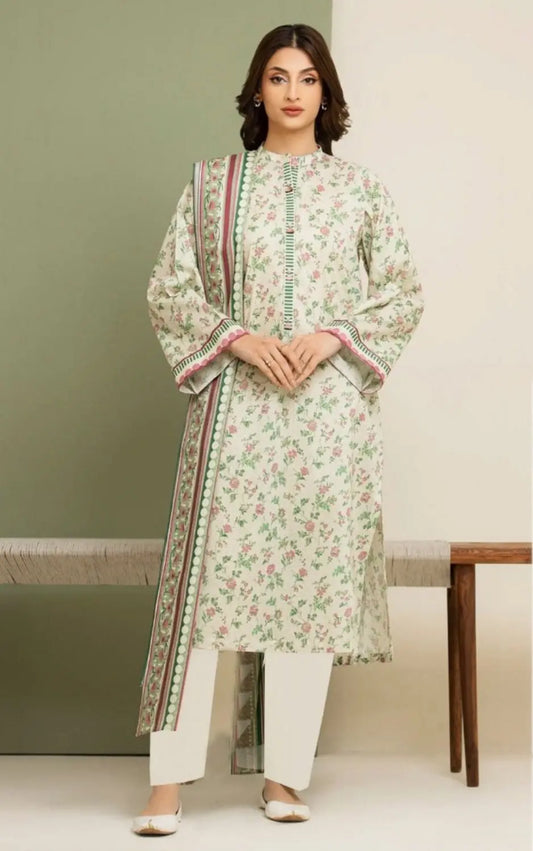 Ivory Blossom - 3 Piece Printed Lawn Suit | Timeless Grace in Soft Florals Khoobsurat