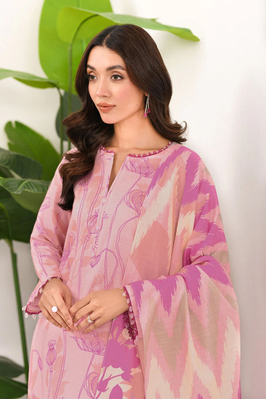 Soft Pink Floral Lawn 3-Piece Suit | Pastel Elegance & Ikat Inspired Dupatta | Khoobsurat Summer 2025