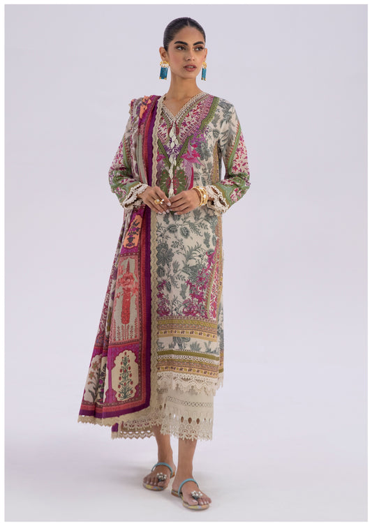 Sana Safinaz Printed Linen 3Pc – Ivory & Multicolor Heritage Motifs