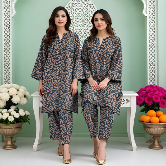 Rangmehr by Virsaah Kotrai – 2PC Allover Leaf Print