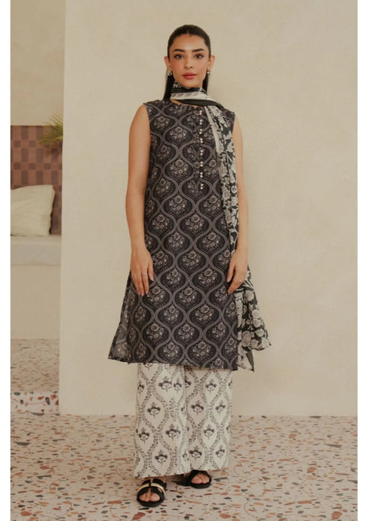 Elegant Grey Printed Lawn Suit with Dupatta - Beech Tree khoobsurat.store
