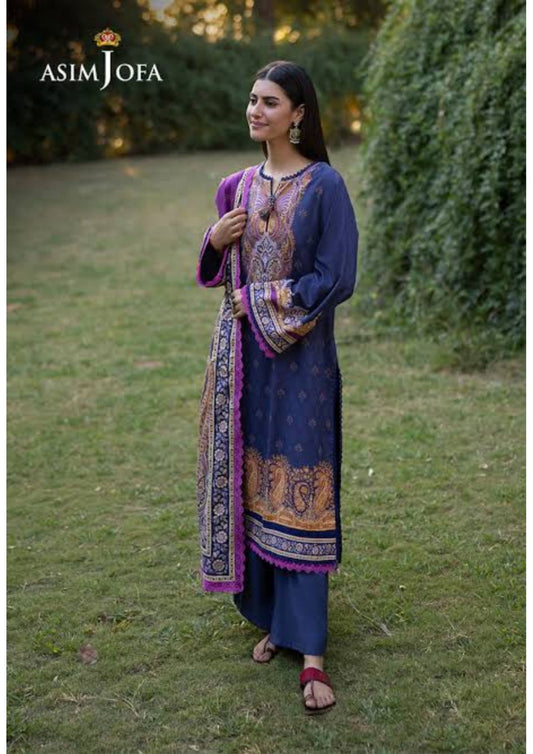 Navy Blue & Purple Paisley Lawn Suit | Asim Jofa | 3-Piece