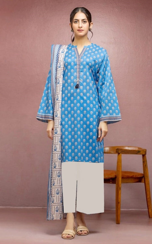 Ocean Breeze - 3 Piece Printed Lawn Suit | Blue & White