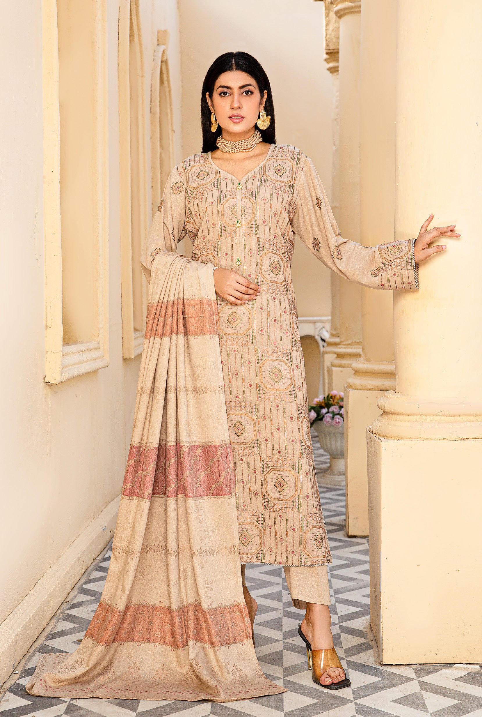 ANCHAL BY KHOOBSURATSIGNATURE KARANDI COLLECTION WITH JACQUARD SHAWL(D-05)