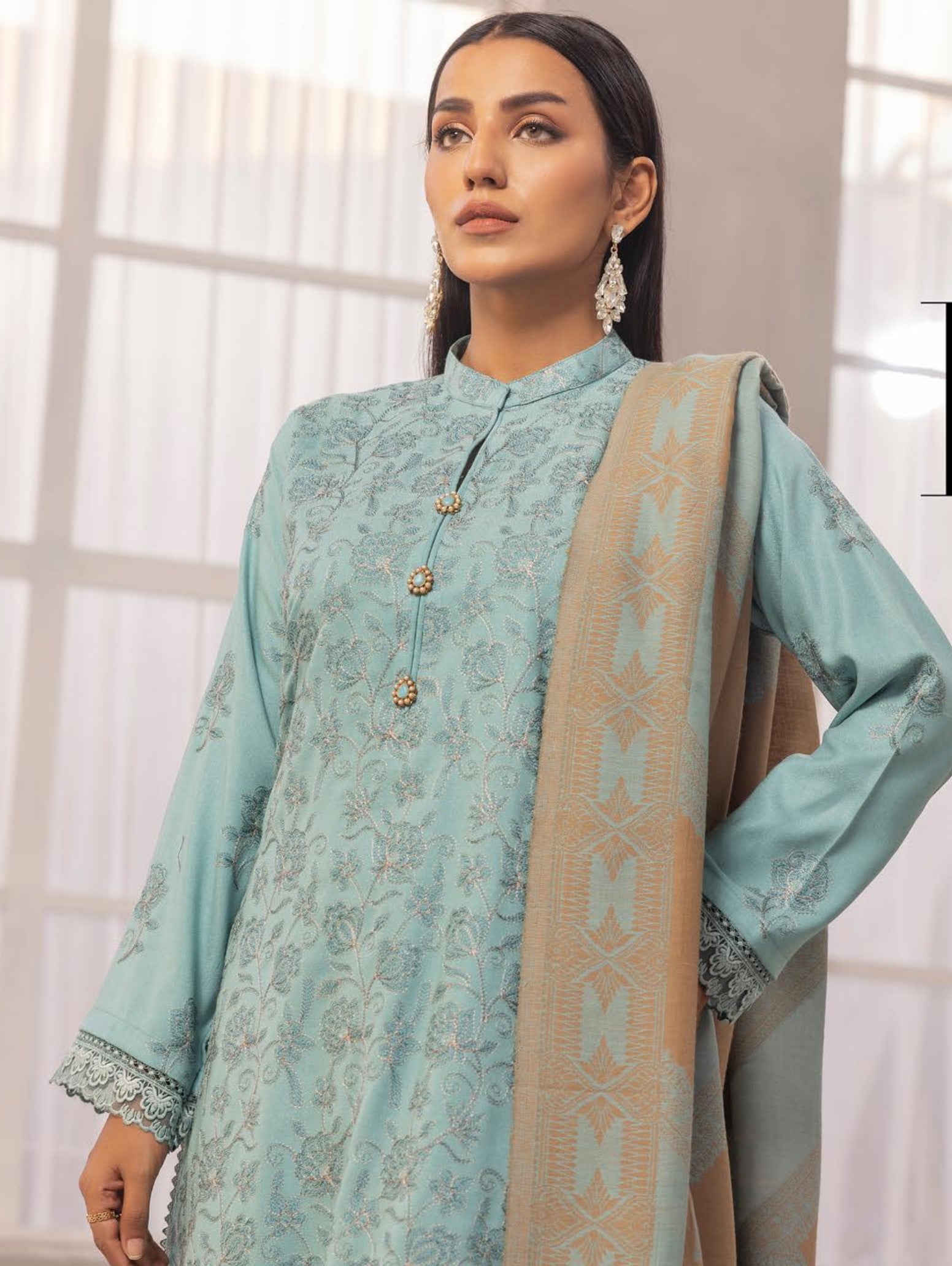 Anchal Embroidered with Sawati Shawl 3 Piece Suit (As-01)