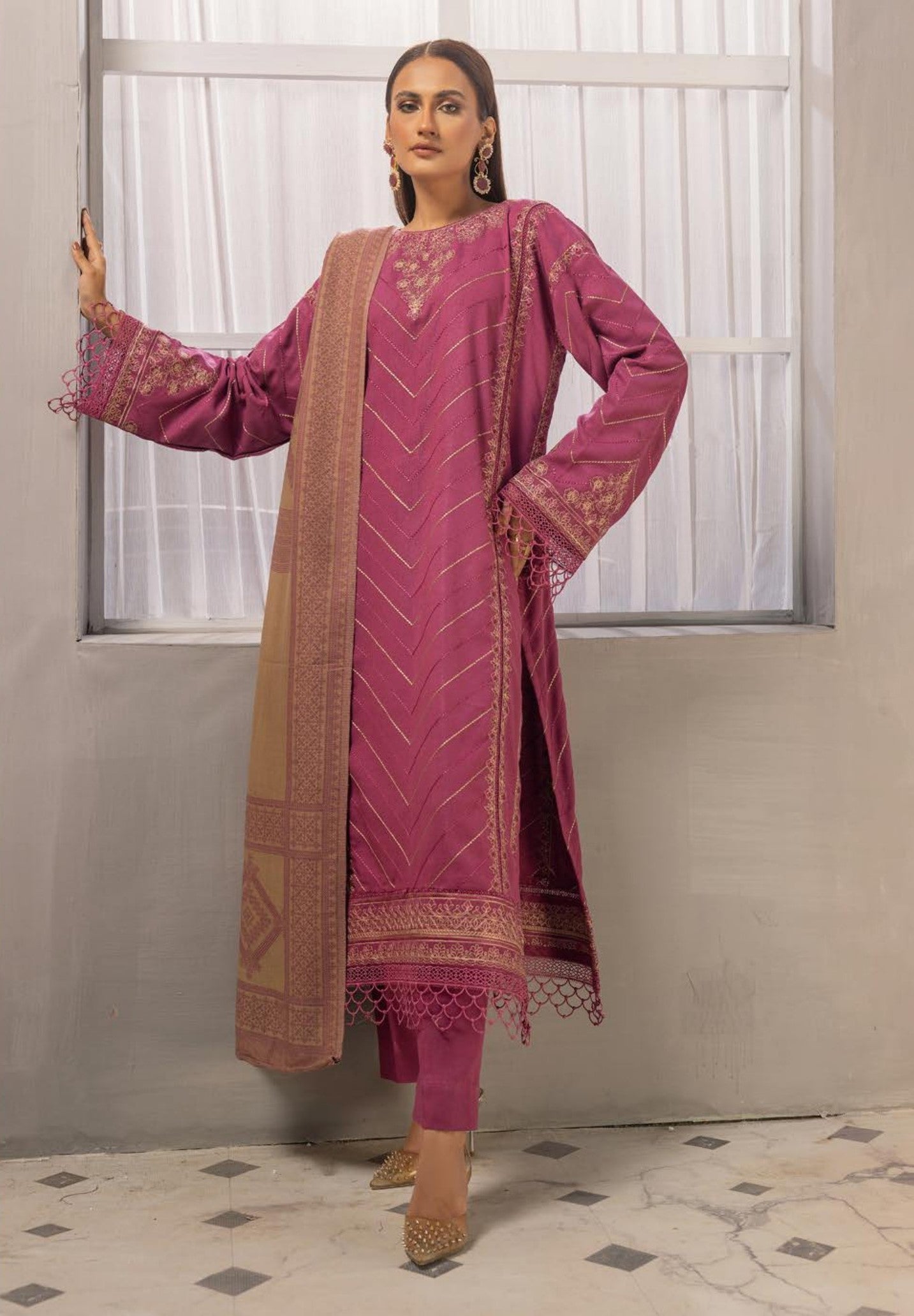 Anchal Embroidered with Sawati Shawl 3 Piece Suit (As-02)