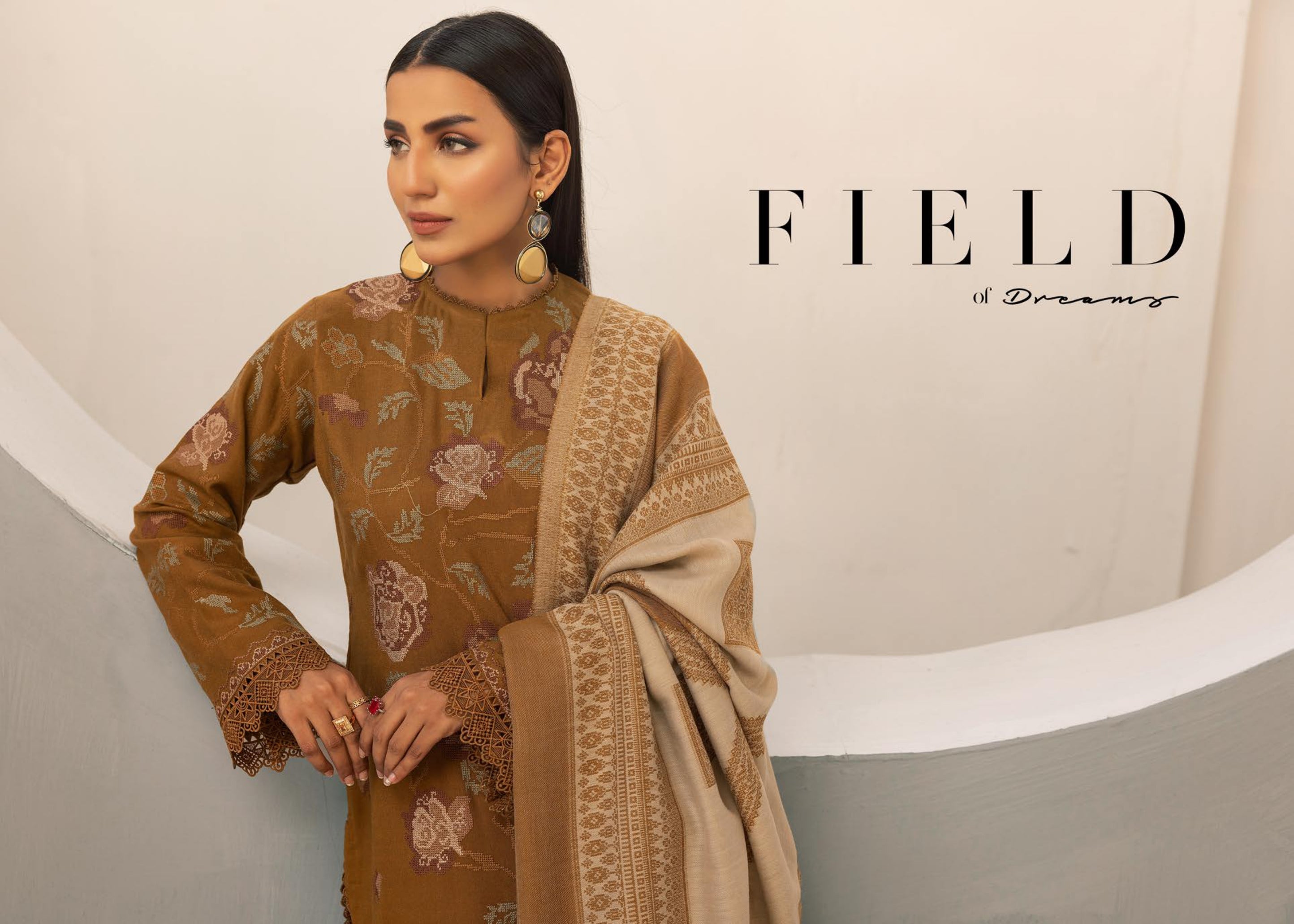 Anchal Embroidered with Sawati Shawl 3 Piece Suit (As-03)