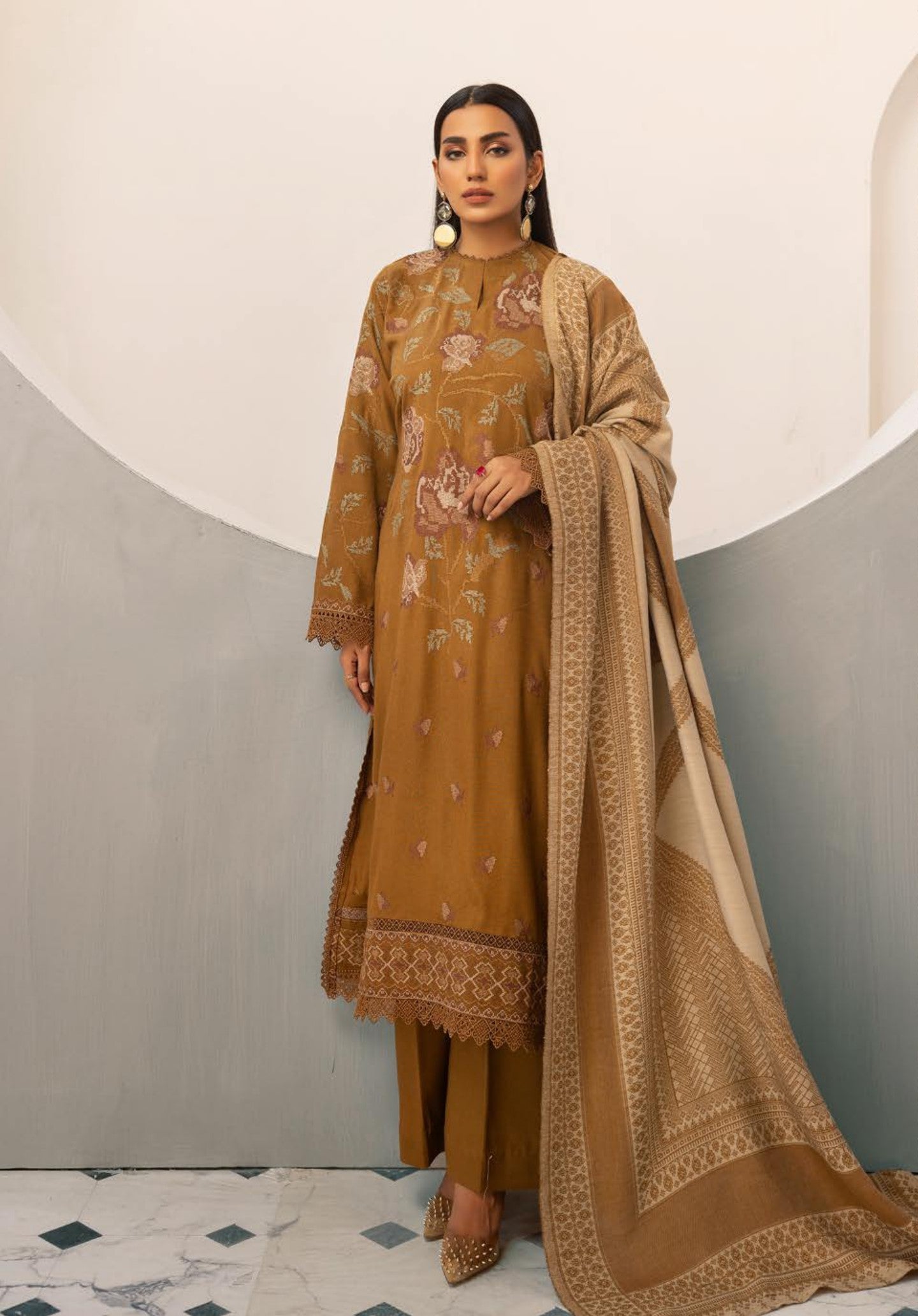 Anchal Embroidered with Sawati Shawl 3 Piece Suit (As-03)