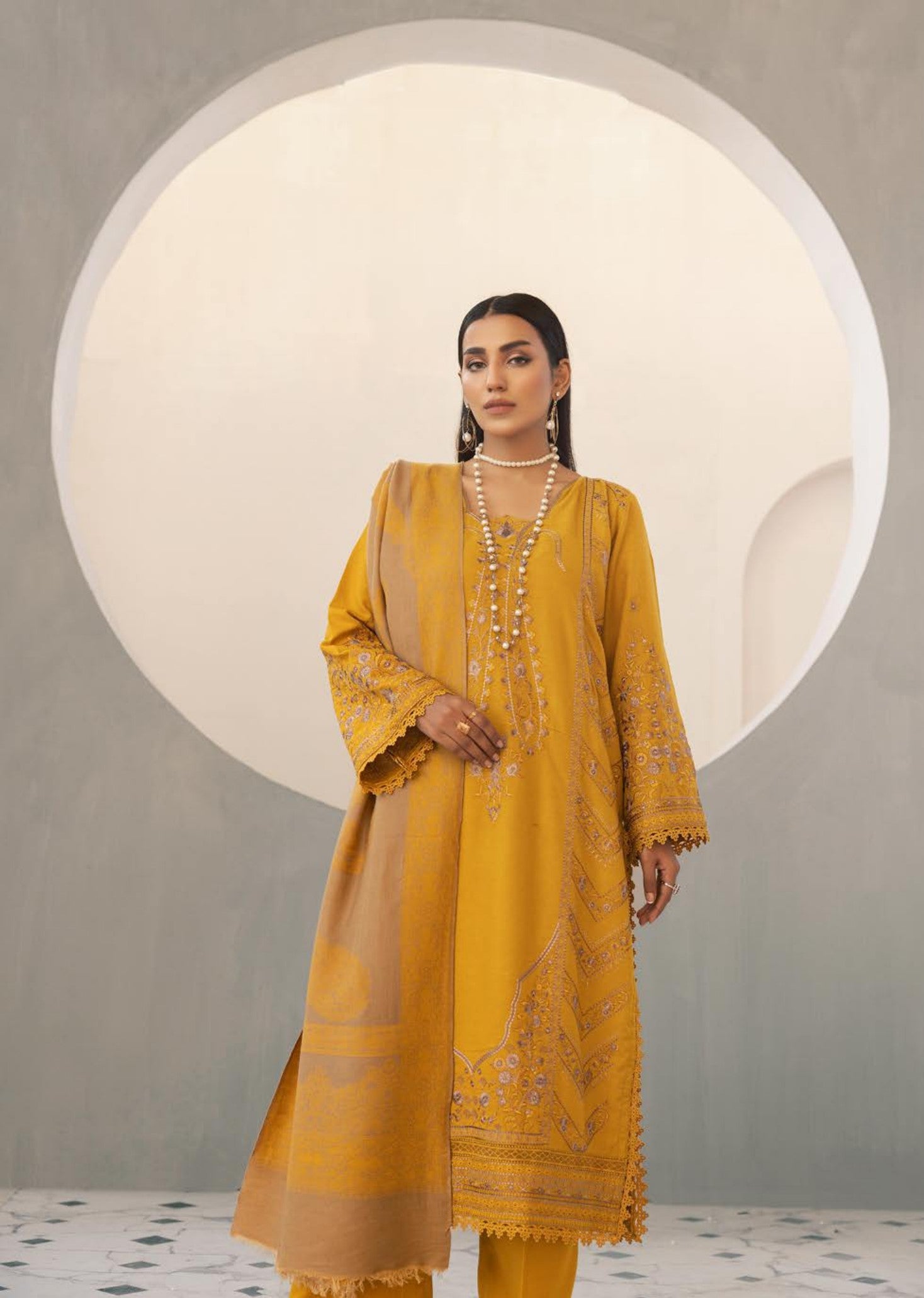 Anchal Embroidered with Sawati Shawl 3 Piece Suit (As-05)