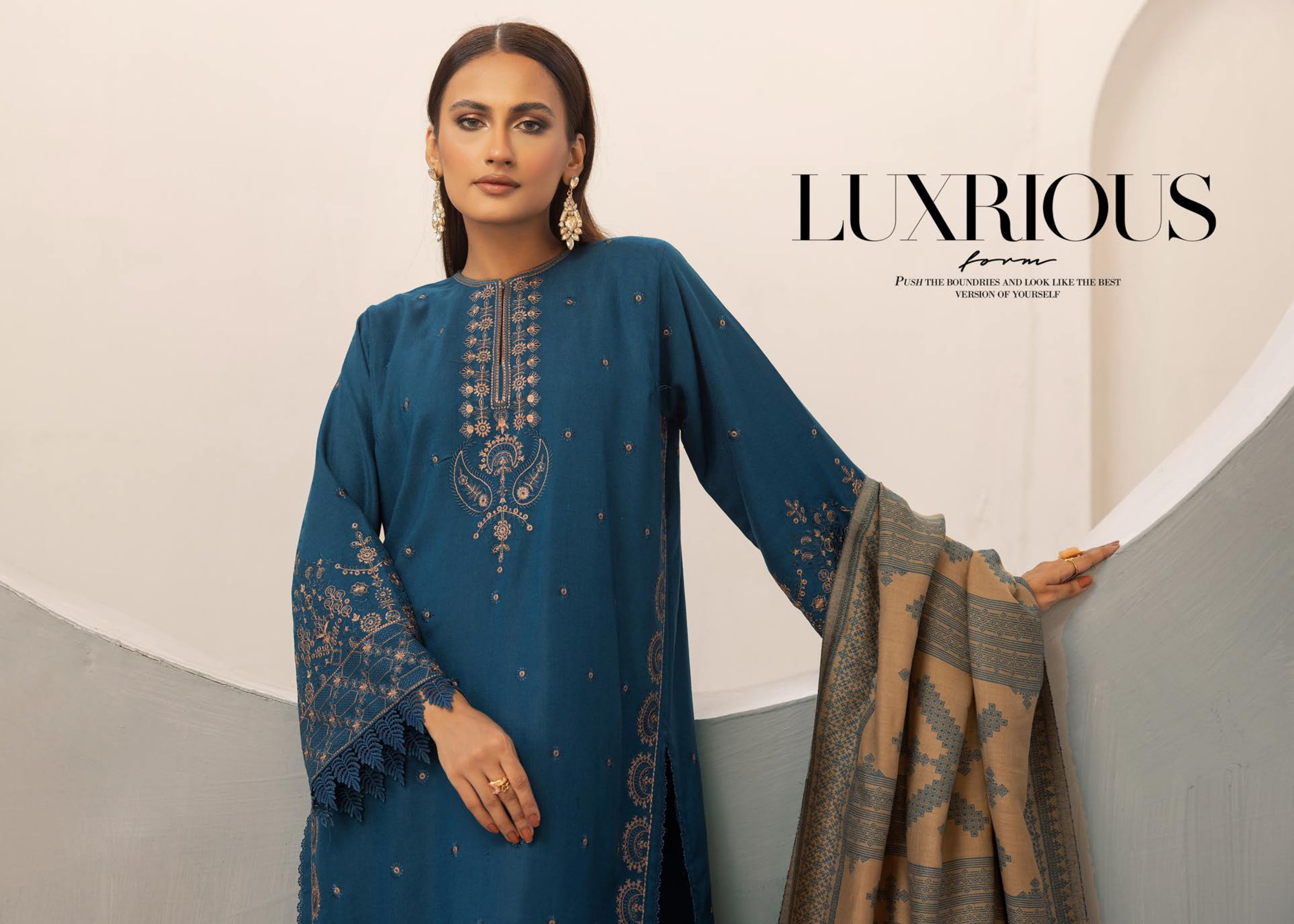 Anchal Embroidered with Sawati Shawl 3 Piece Suit (As-06)