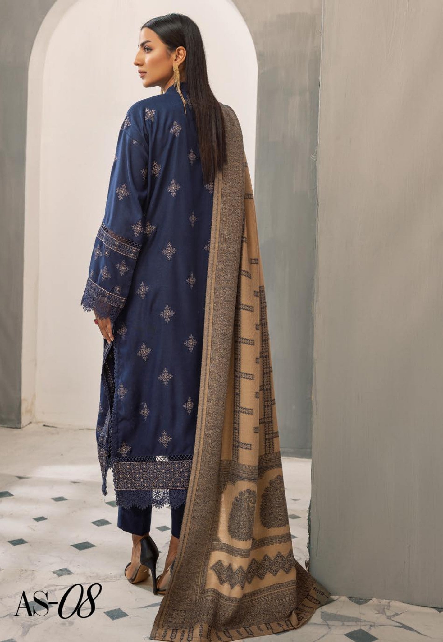 Anchal Embroidered with Sawati Shawl 3 Piece Suit (As-08)