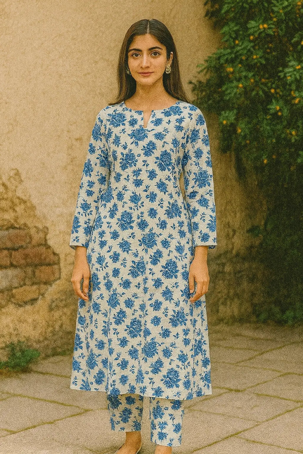 Sapphire 2-Piece – Blue Porcelain Floral (Unstitched) - Khoobsurat
