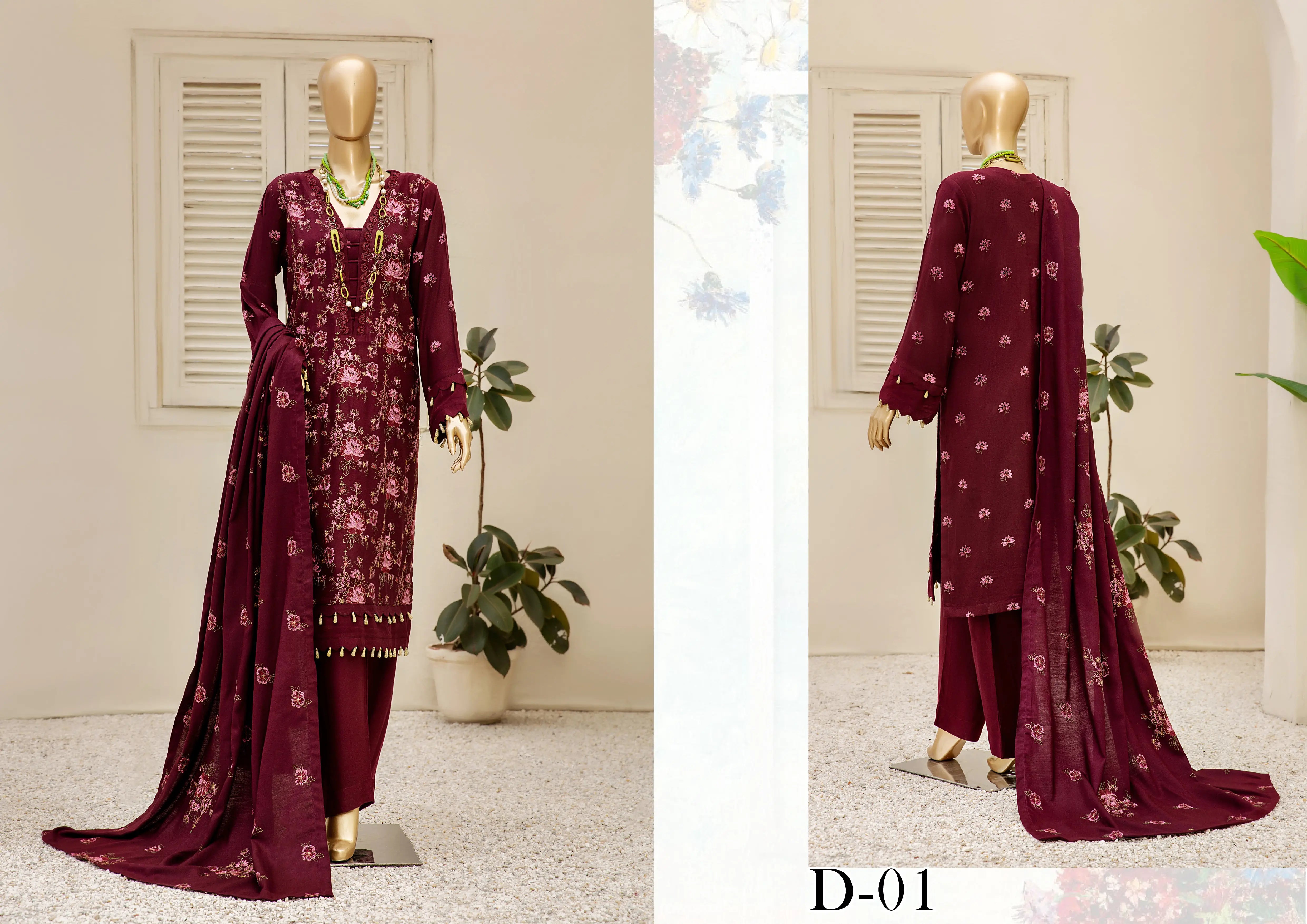 Dukhter Peach Leather 3 Piece Suit Vol-1 (D-01)