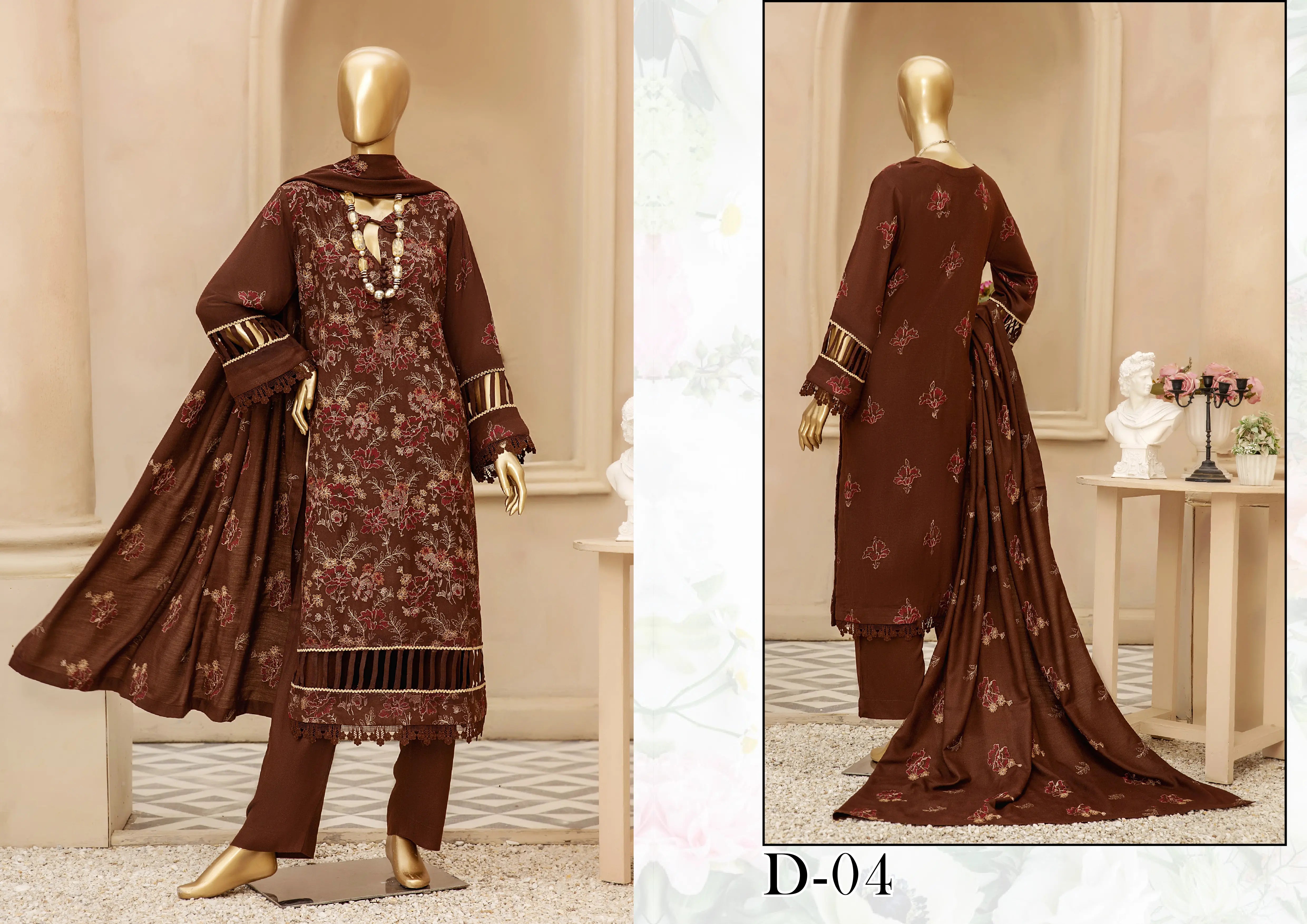 Dukhter Peach Leather 3 Piece Suit Vol-2 (D-04)