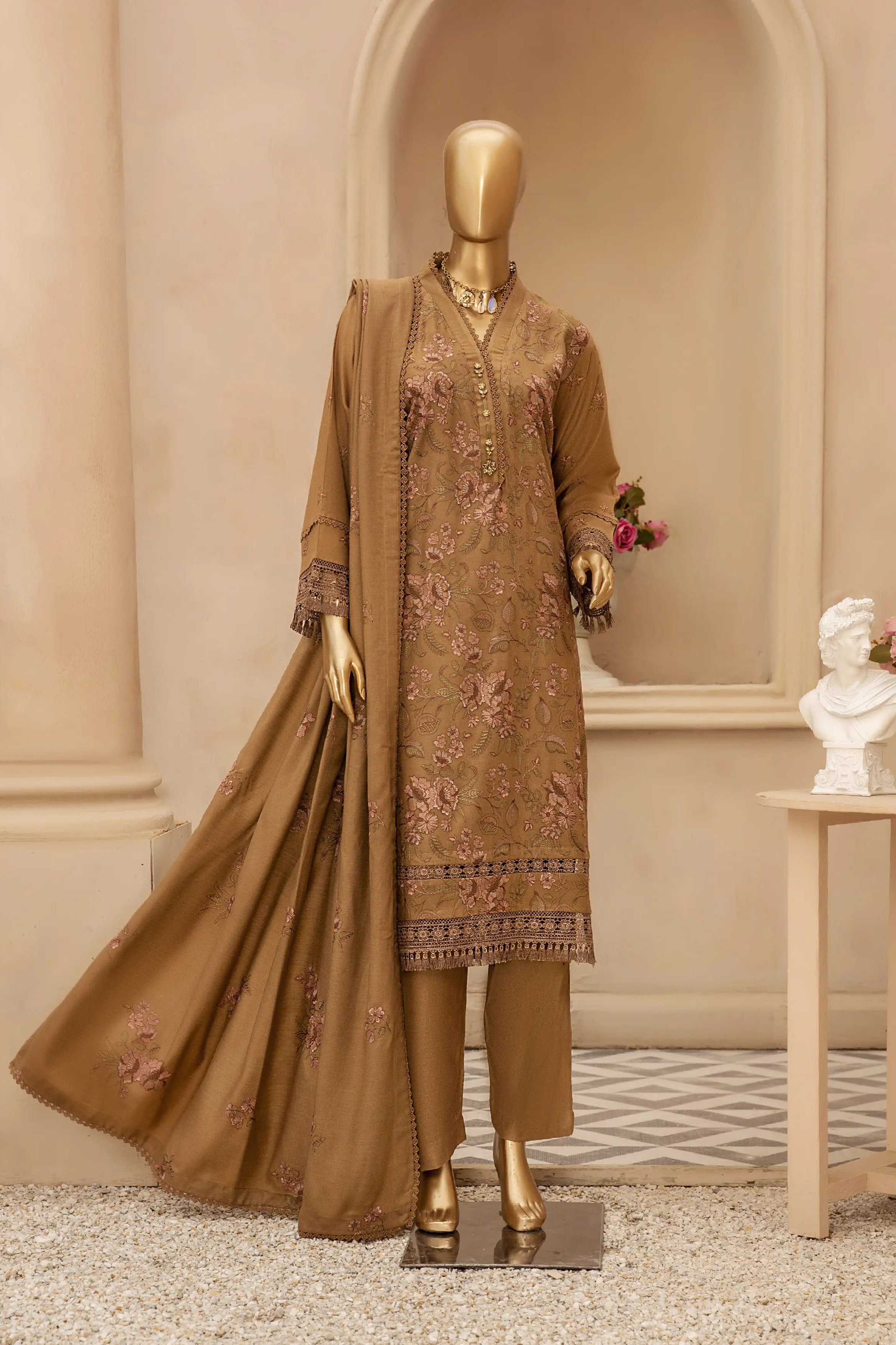 Dukhter Peach Leather 3 Piece Suit Vol-2 (D-01)