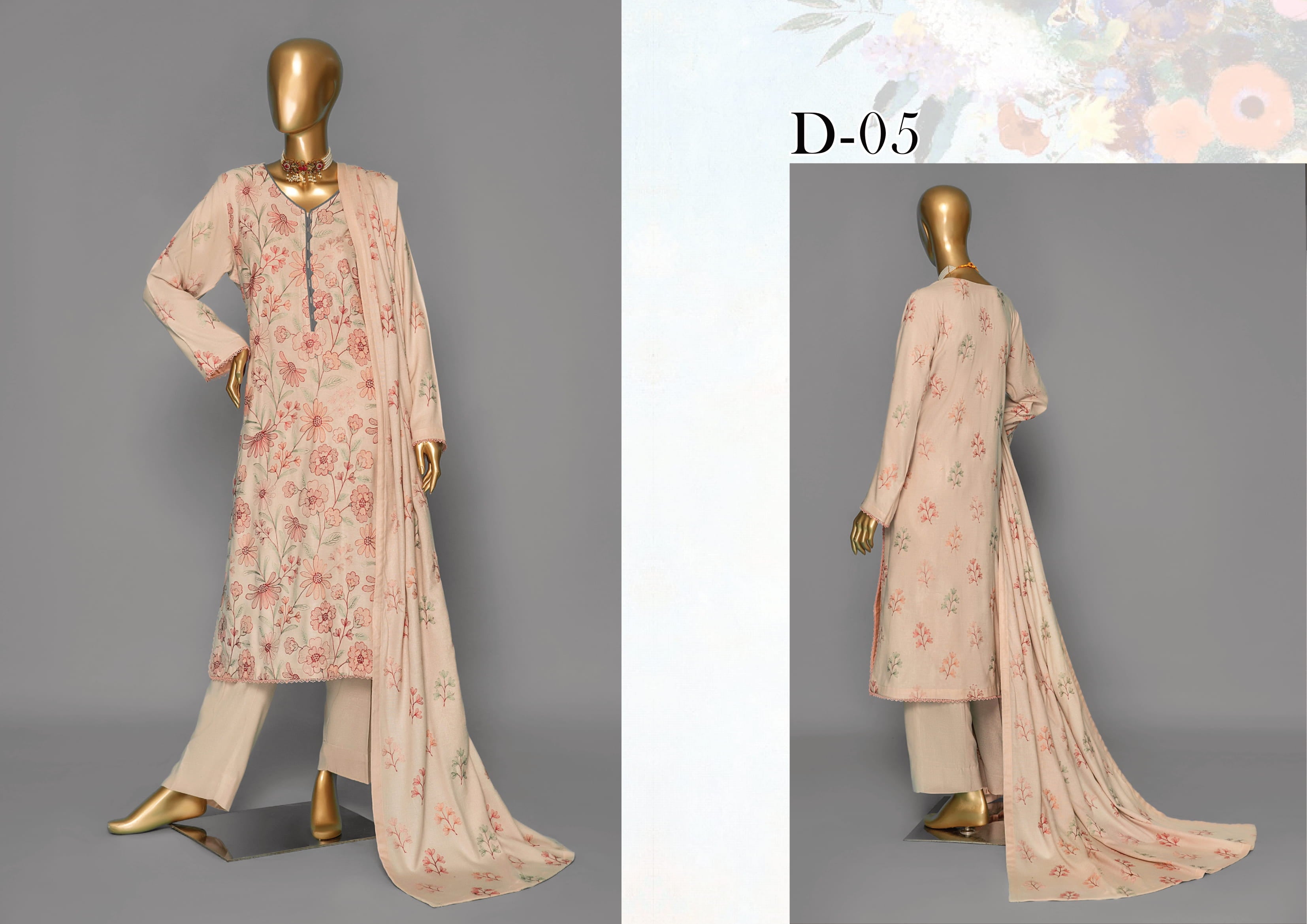 Dukhter Peach Leather 3 Piece Suit Vol-4 (D-05)