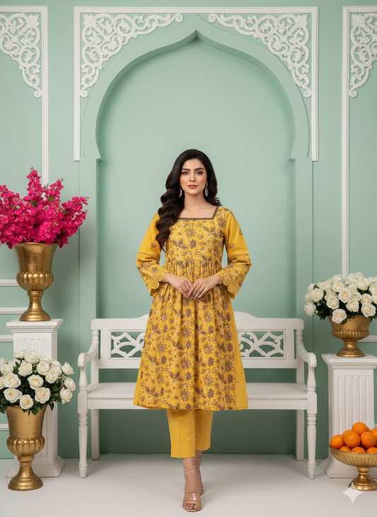 Mustard Yellow 2-Piece Embroidered Khaddar Suit