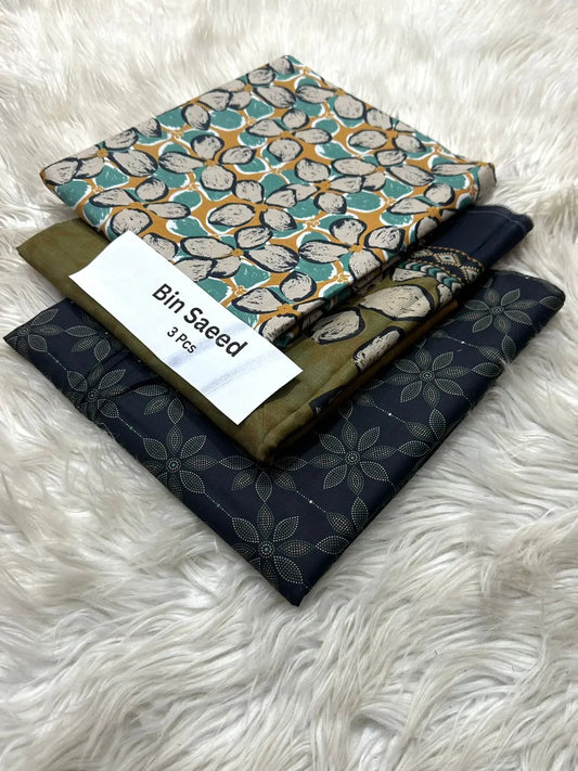 Bin Saeed 3-Piece Lawn Suit – Multicolor Abstract Floral Design Khoobsurat