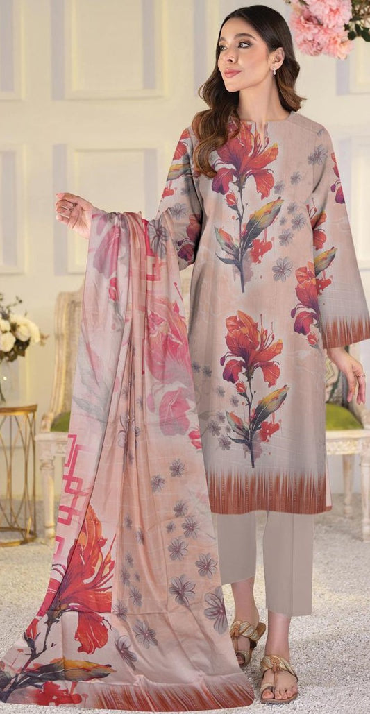 Sapphire 3-Piece Viscose Suit – Beige with Bold Florals