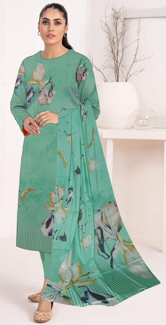 Sapphire 3-Piece Viscose Suit – Aqua Green Watercolor Florals
