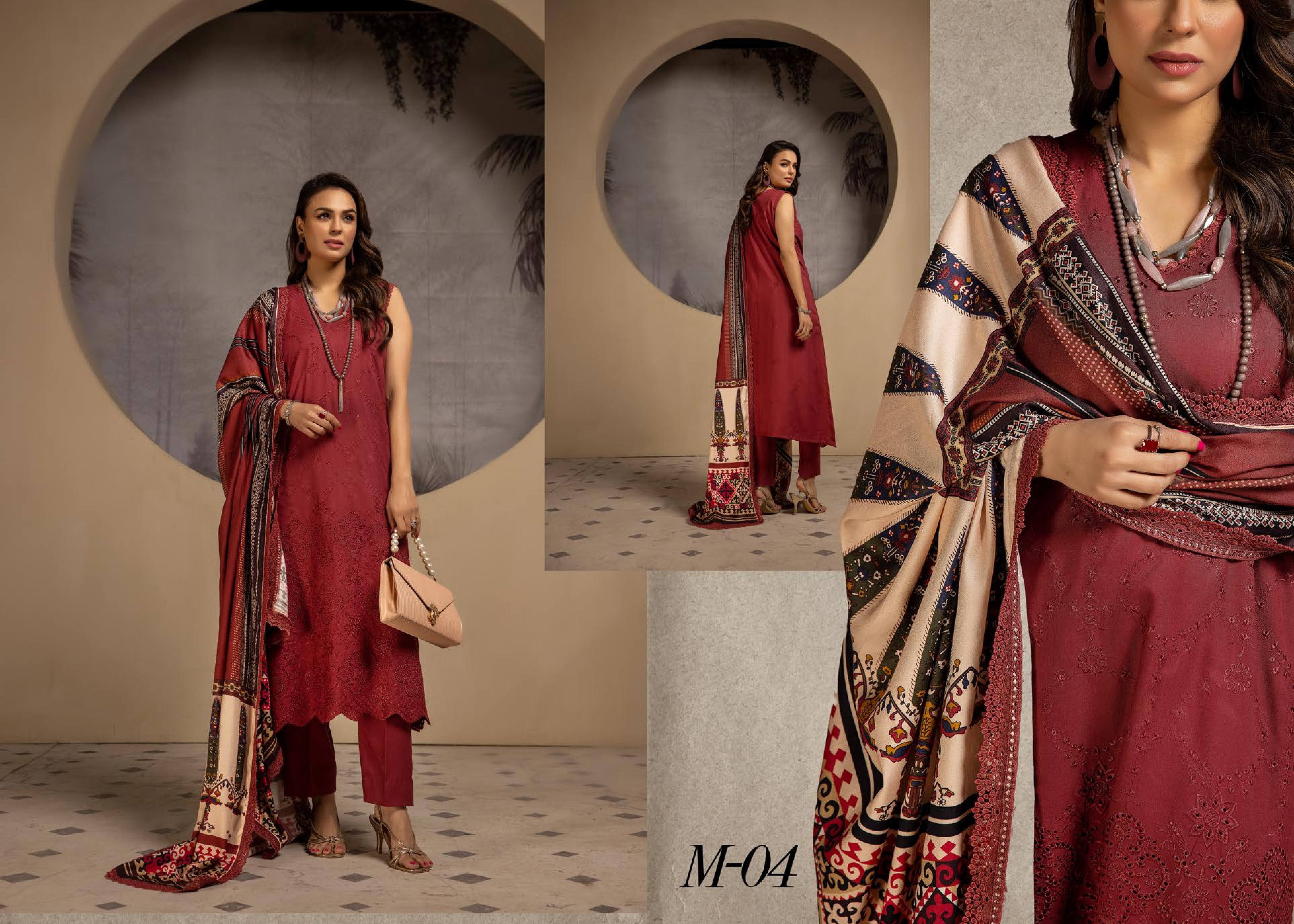 Mehak Embroidered Slub 3 Piece Suit (M-04)