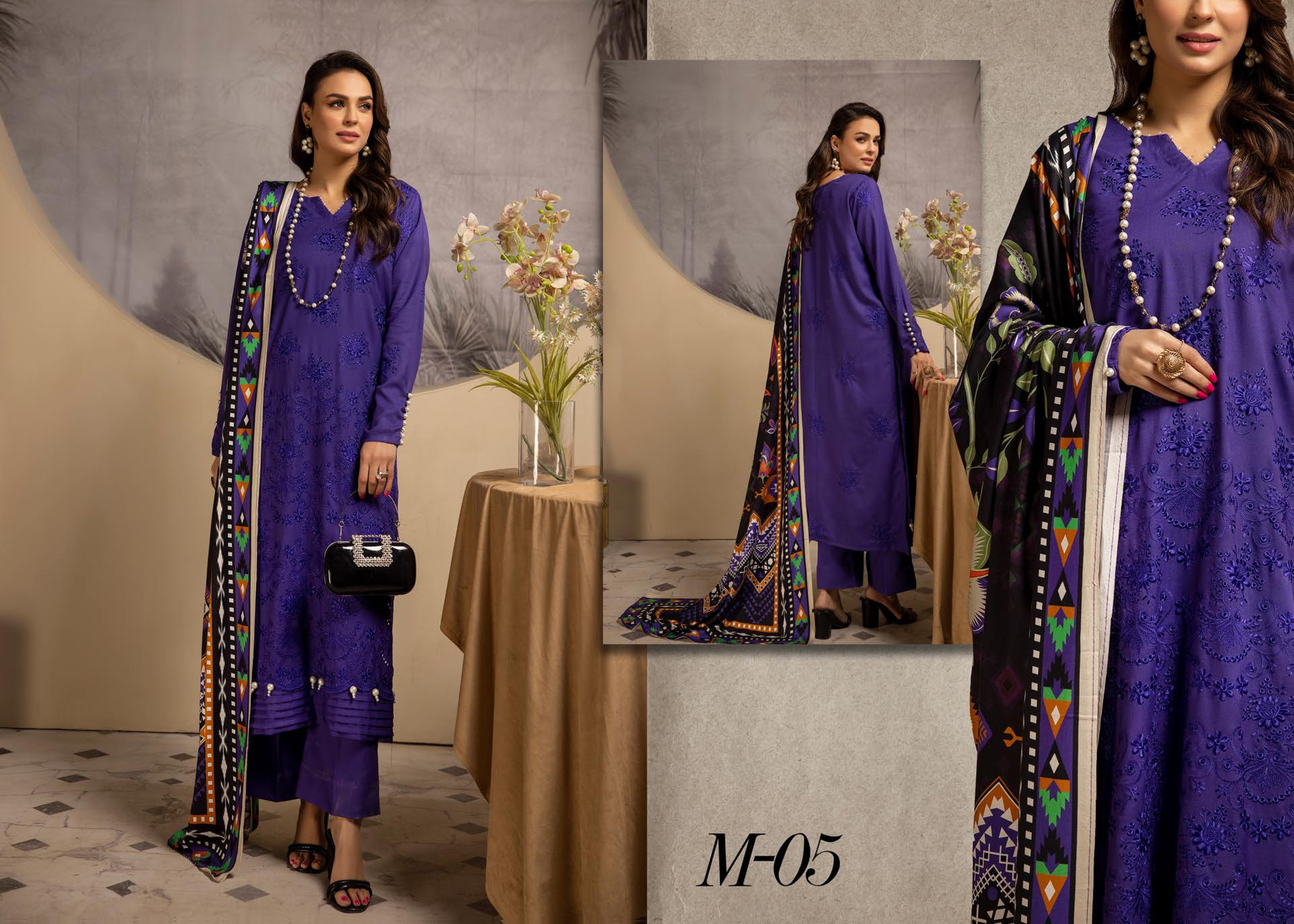 Mehak Embroidered Slub 3 Piece Suit (M-05)