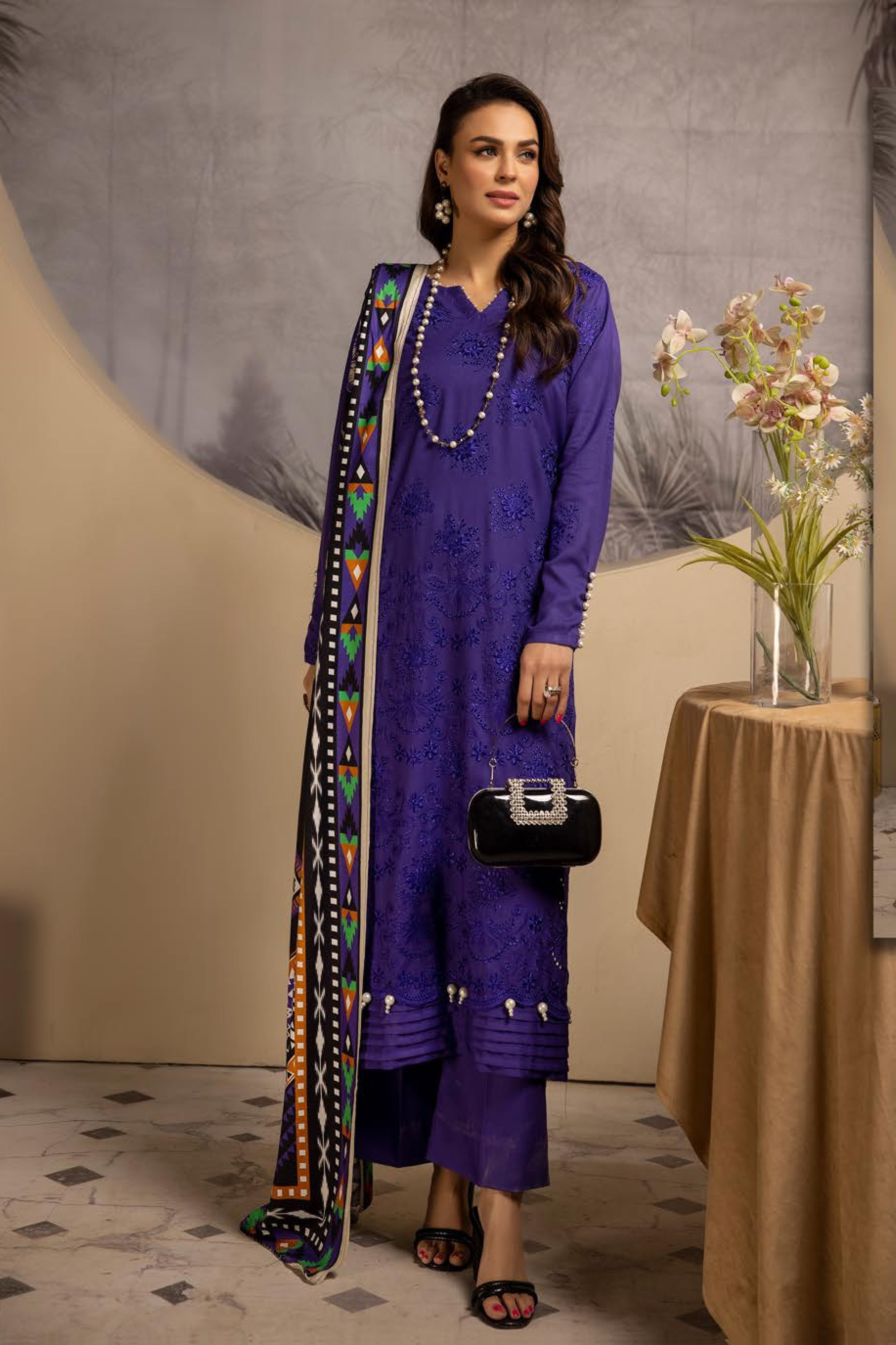 Mehak Embroidered Slub 3 Piece Suit (M-05)