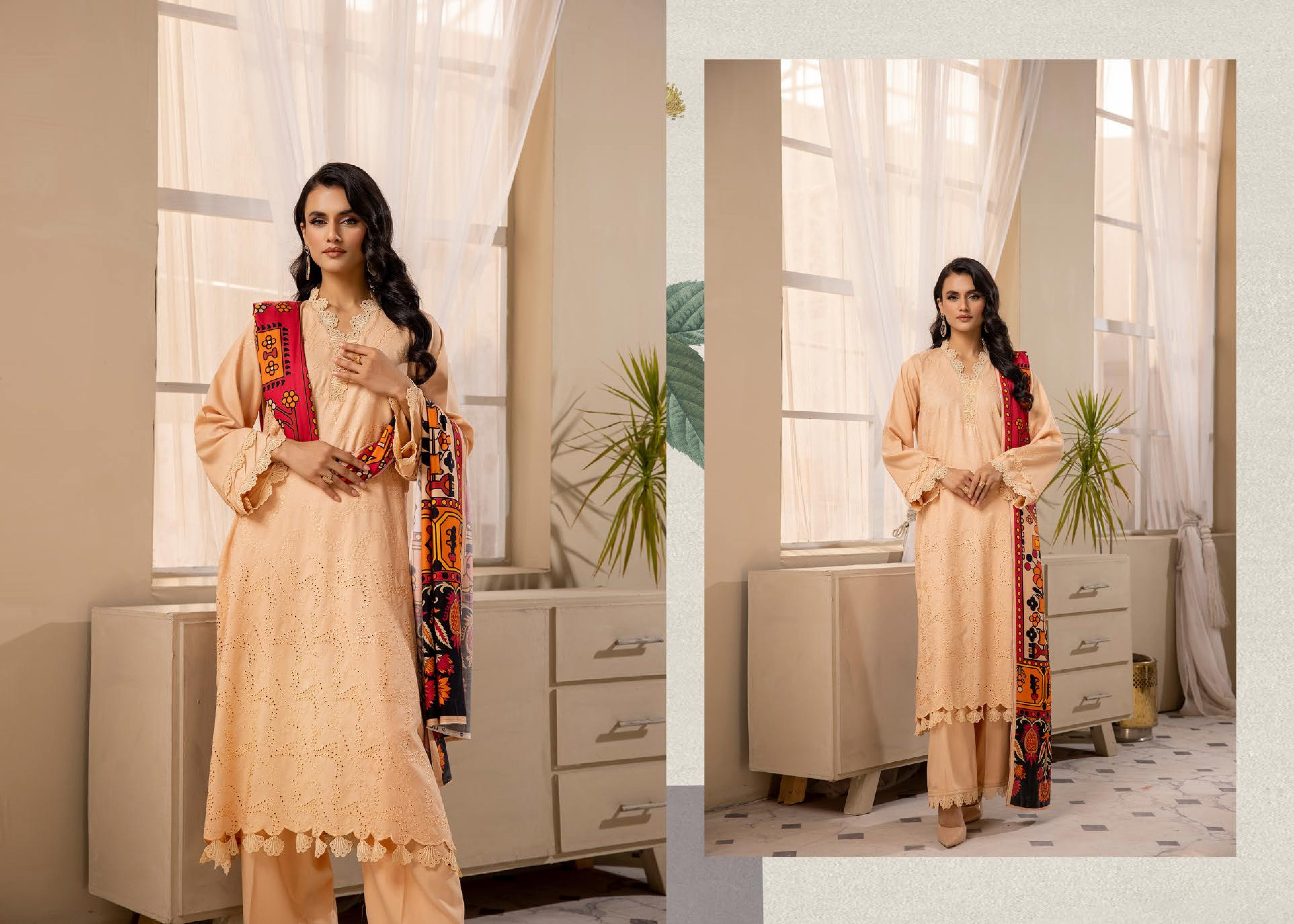 Mehak Embroidered Slub 3 Piece Suit (M-10)