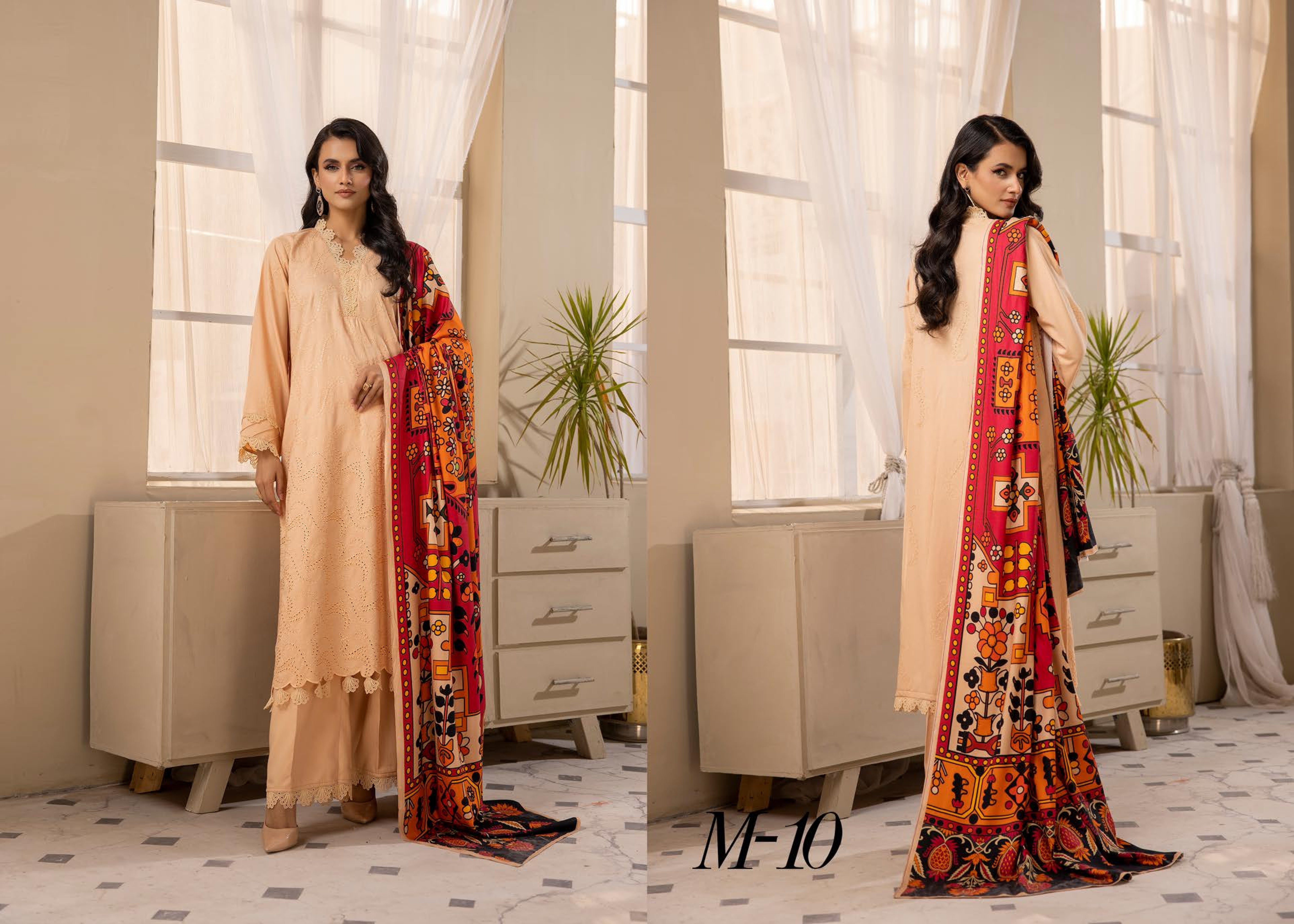 Mehak Embroidered Slub 3 Piece Suit (M-10)