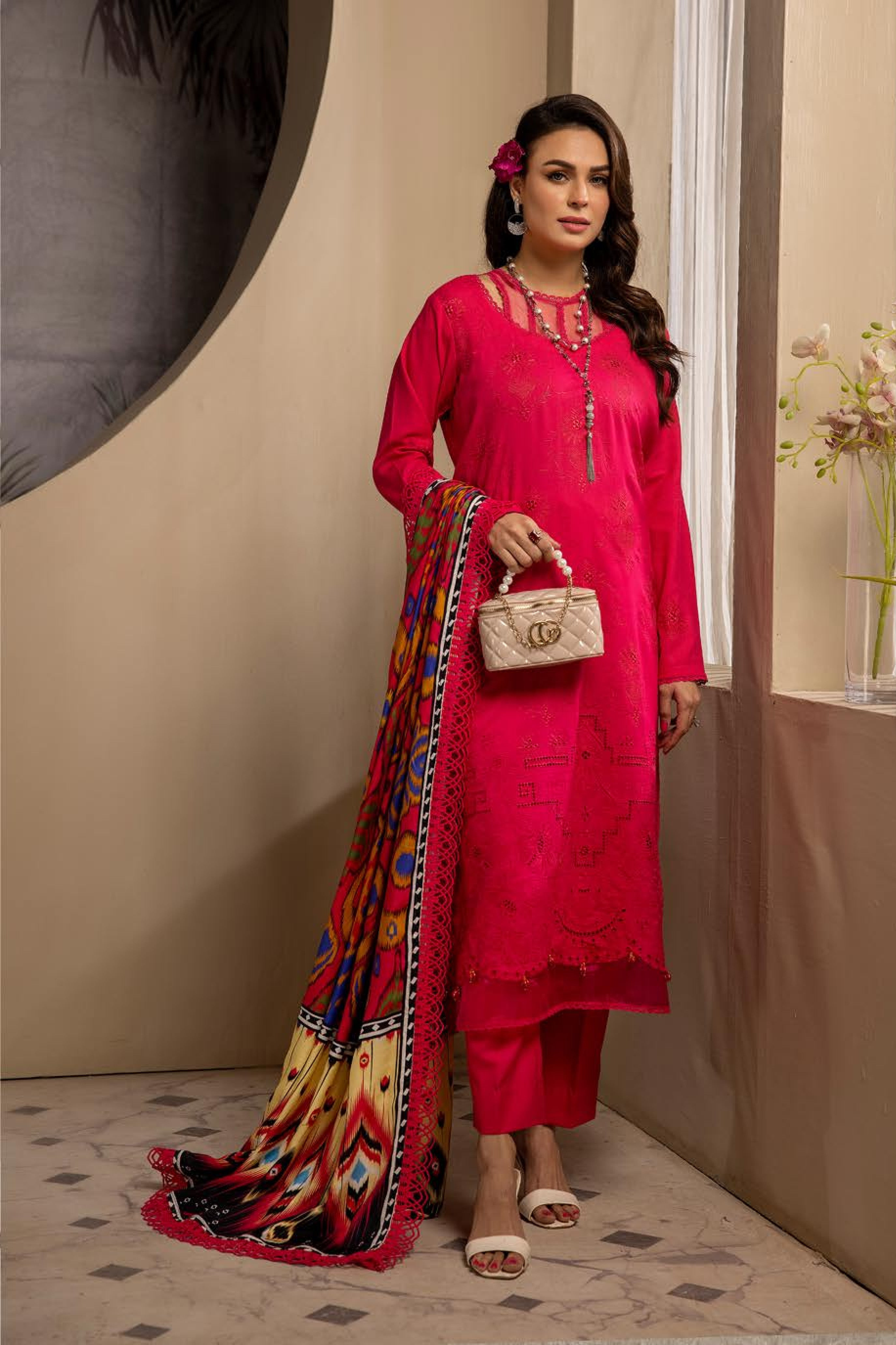 Mehak Embroidered Slub 3 Piece Suit (M-01)