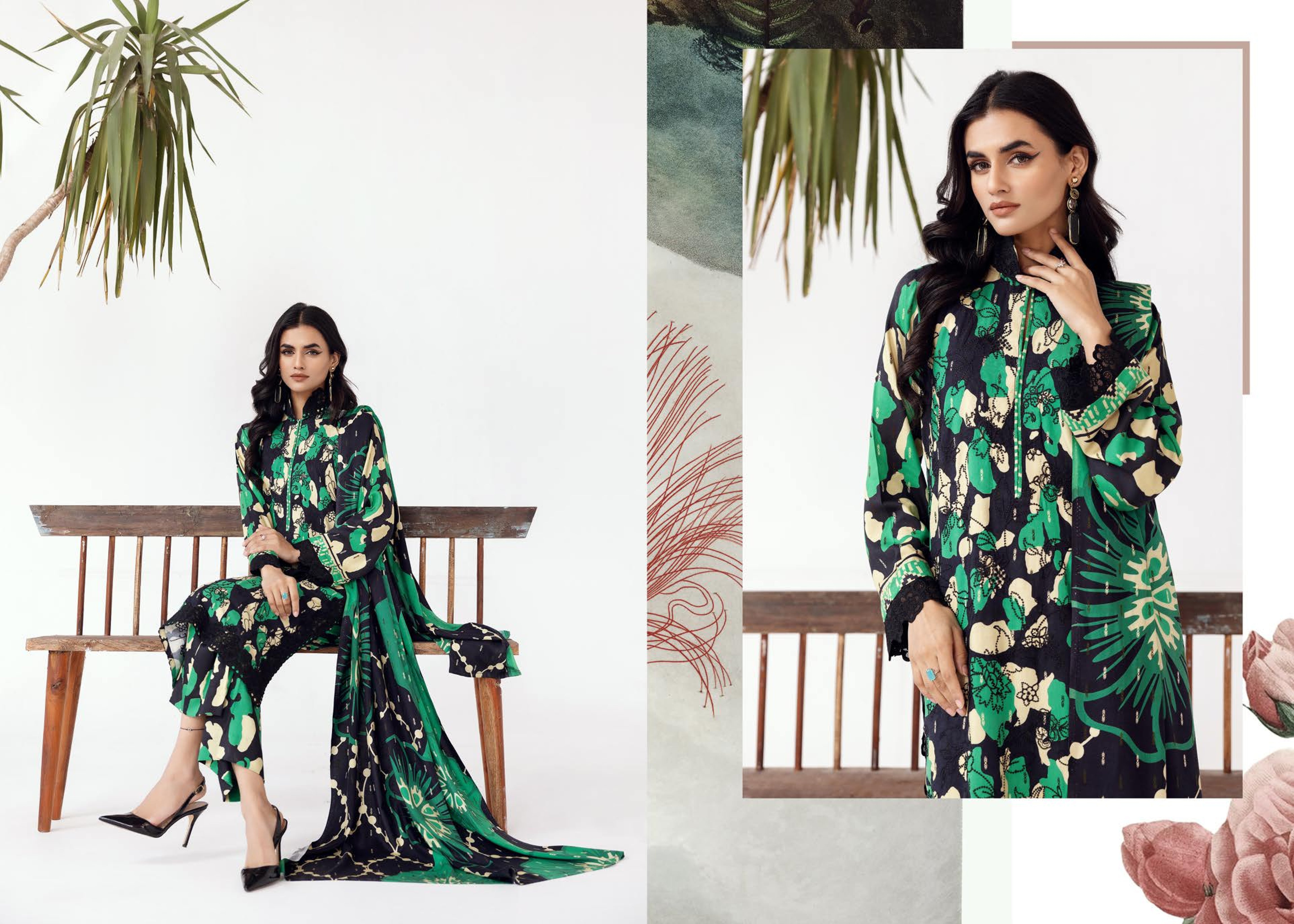 Rang Nagar Printed Slub 3 Piece Suit (RN-04)