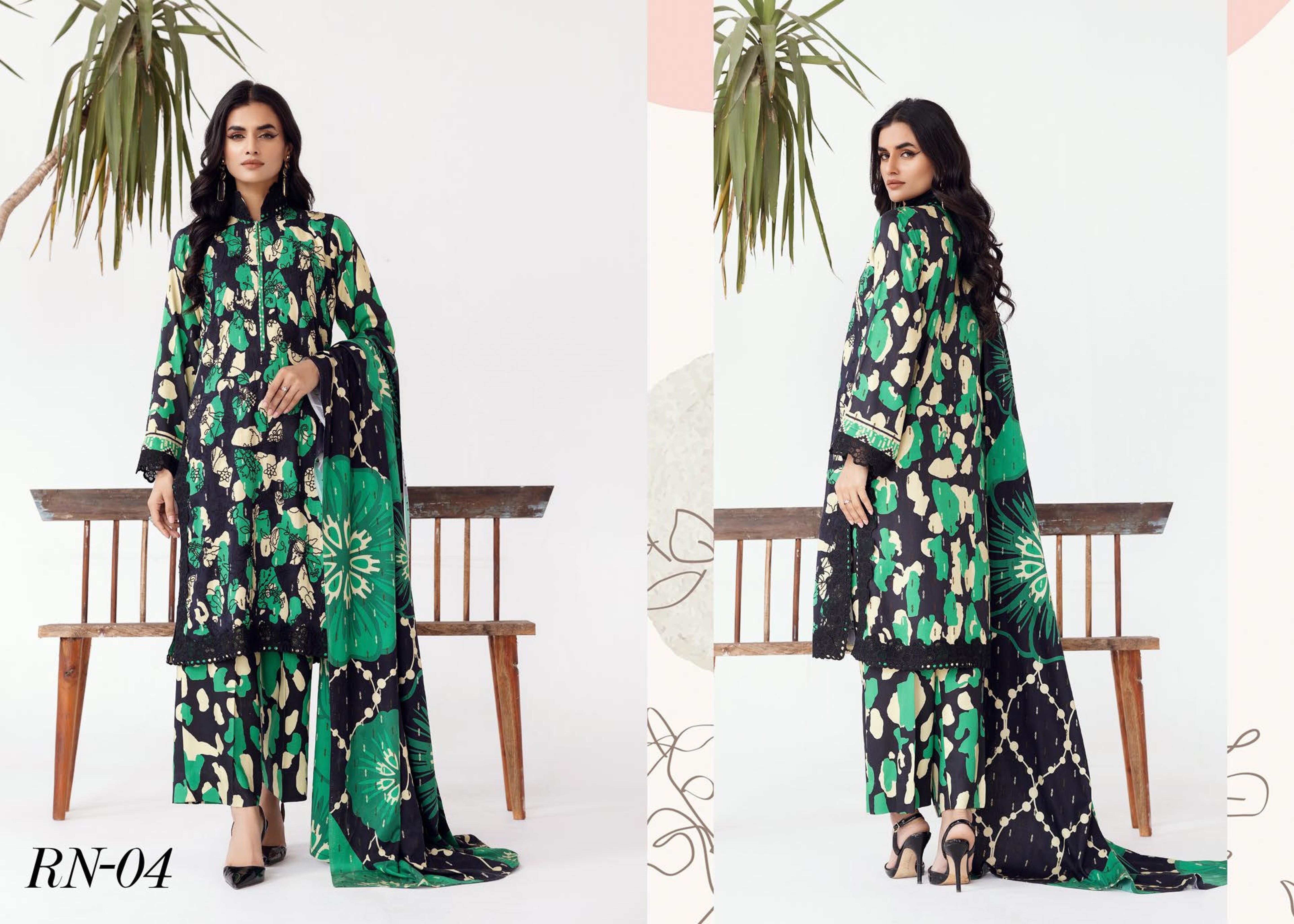 Rang Nagar Printed Slub 3 Piece Suit (RN-04)