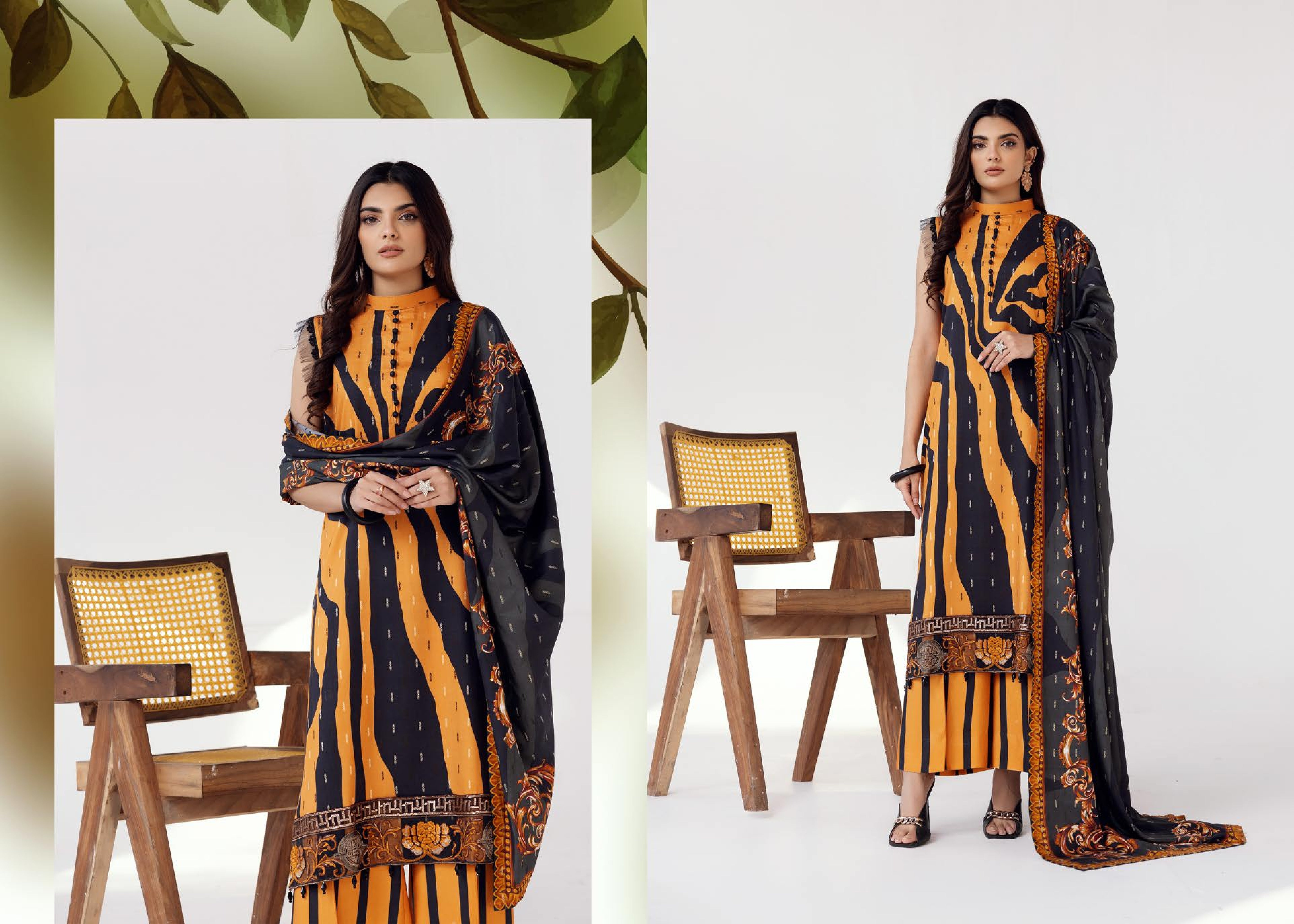 Rang Nagar Printed Slub 3 Piece Suit (RN-05)