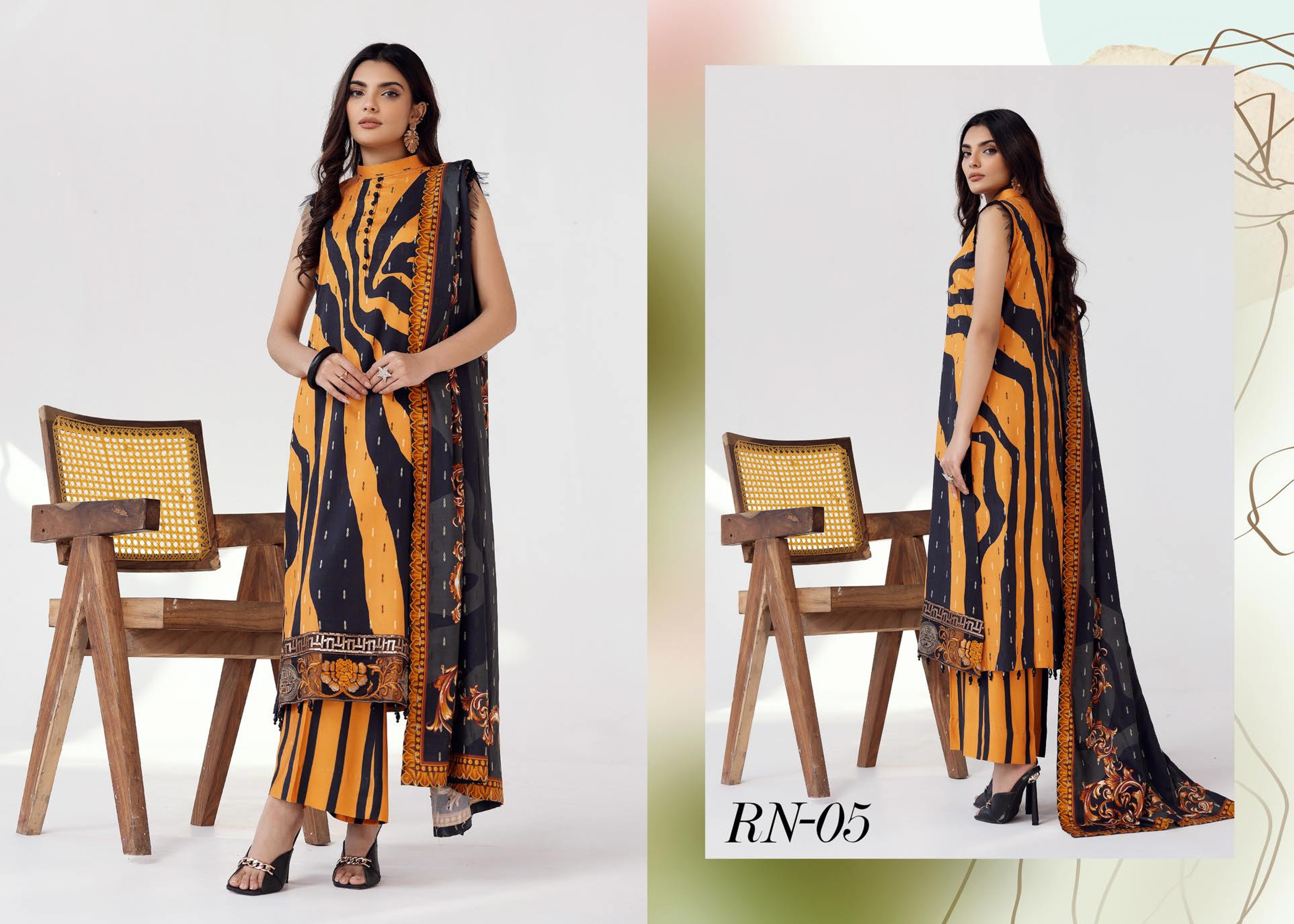 Rang Nagar Printed Slub 3 Piece Suit (RN-05)