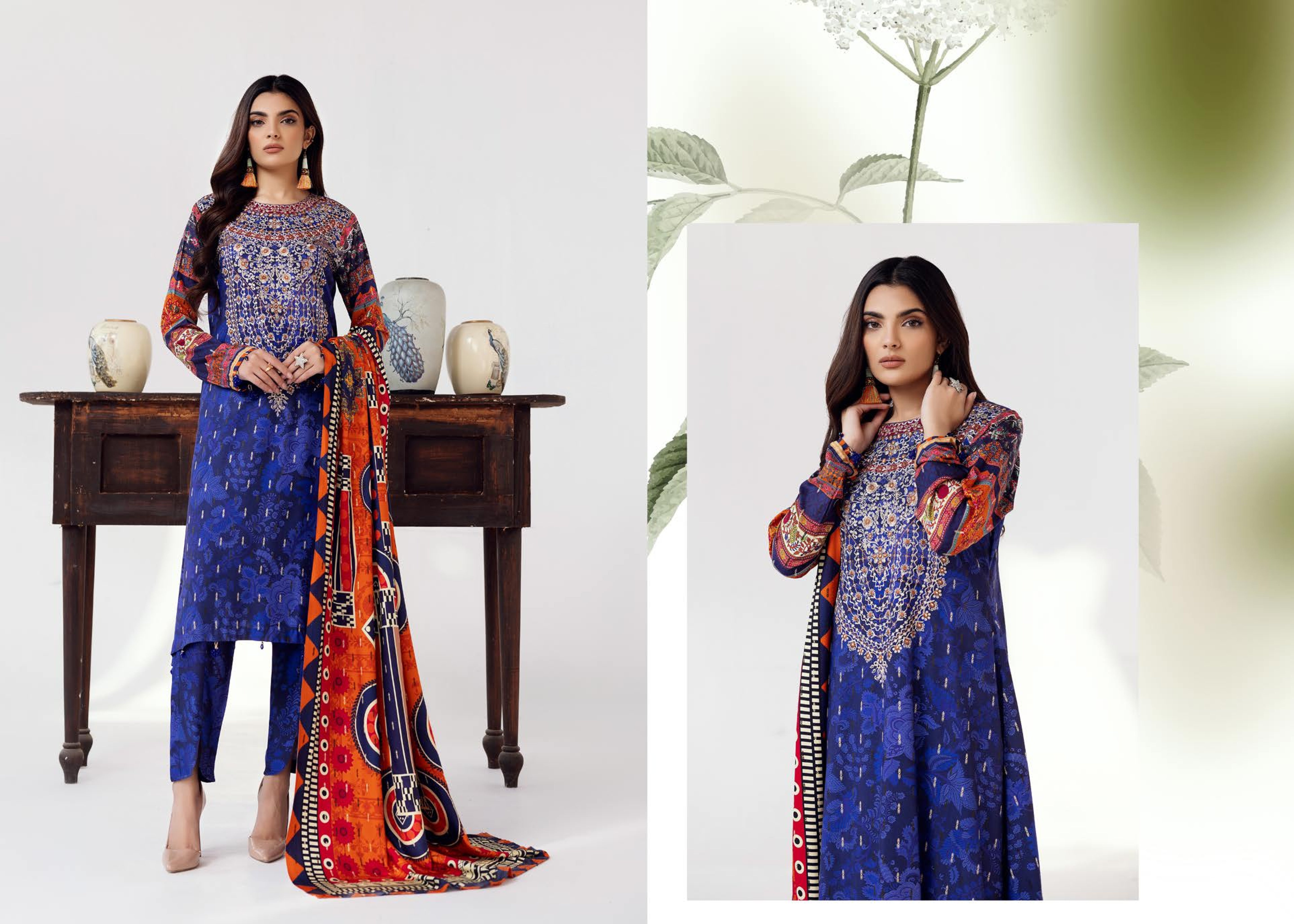 Rang Nagar Printed Slub 3 Piece Suit (RN-06)